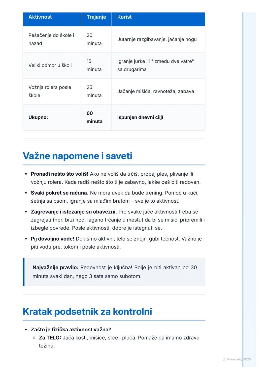 # Značaj fizičke aktivnosti

## Uvod u značaj fizičke aktivnosti

Fizička aktivnost nije samo čas fizičkog u školi. To je svako kretanje koj