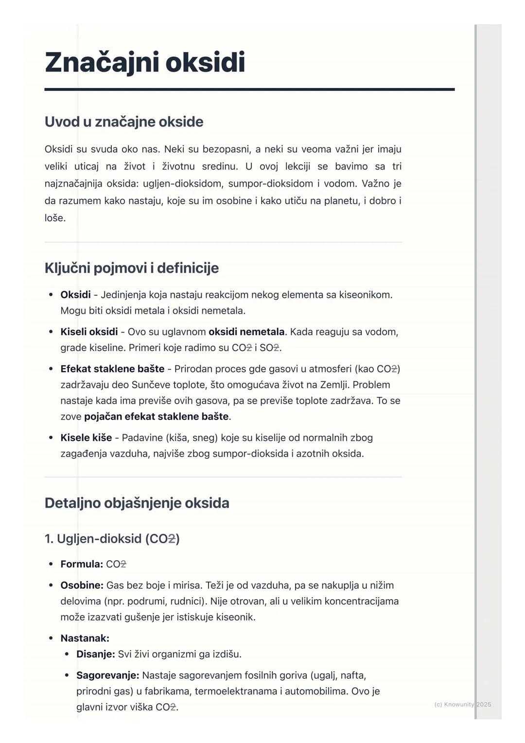 # Značajni oksidi

Uvod u značajne okside

Oksidi su svuda oko nas. Neki su bezopasni, a neki su veoma važni jer imaju
veliki uticaj na živo