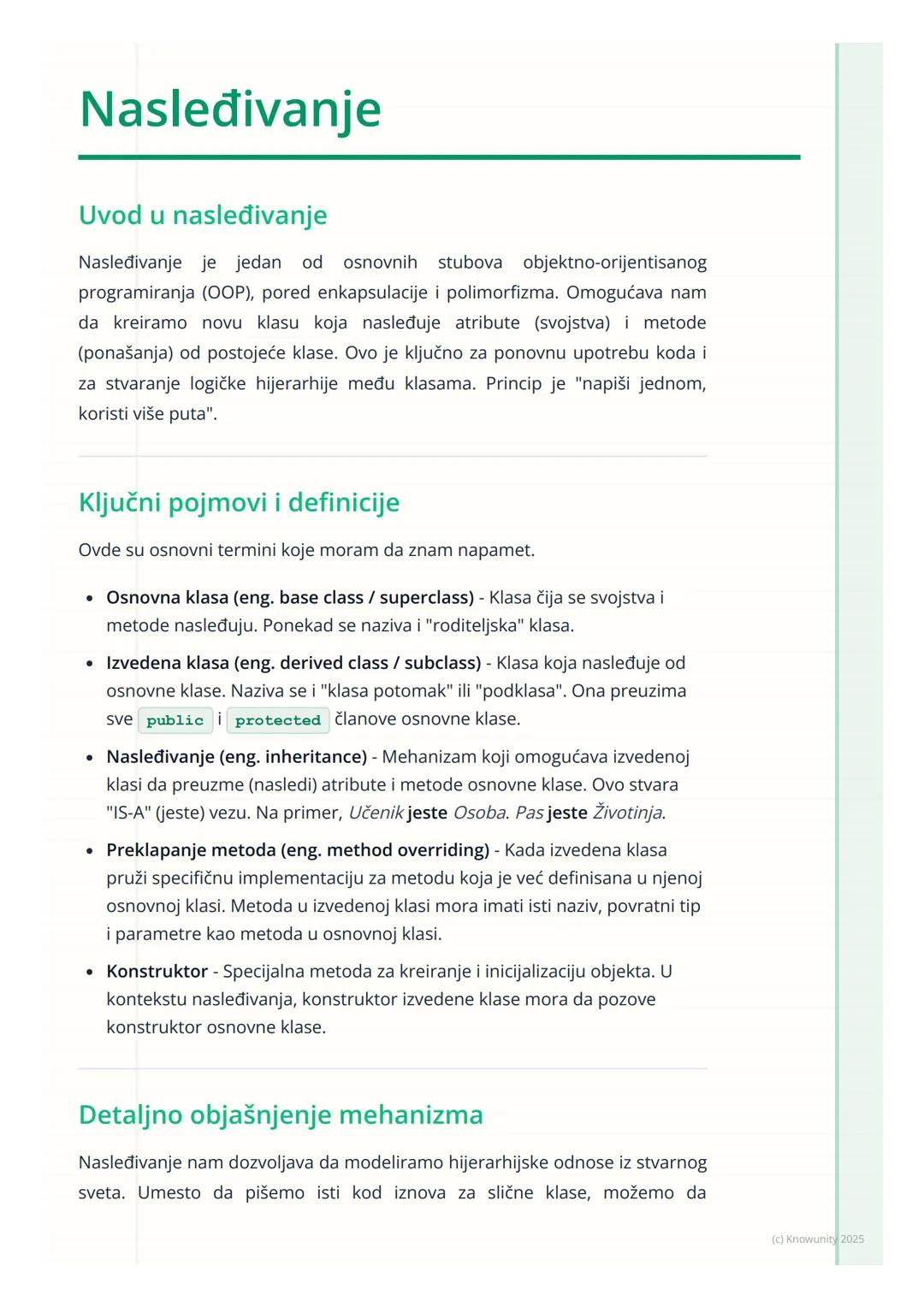 # Nasleđivanje

Uvod u nasleđivanje

Nasleđivanje je jedan od osnovnih stubova objektno-orijentisanog
programiranja (OOP), pored enkapsulaci