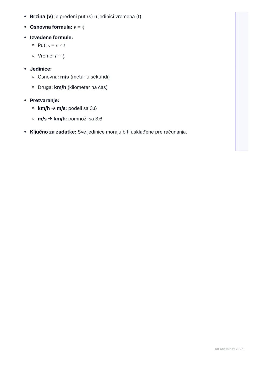 # Brzina

Šta je brzina?

Brzina je fizička veličina koja nam govori koliko brzo se neko telo kreće. To je u
stvari pređeni put u nekom odre