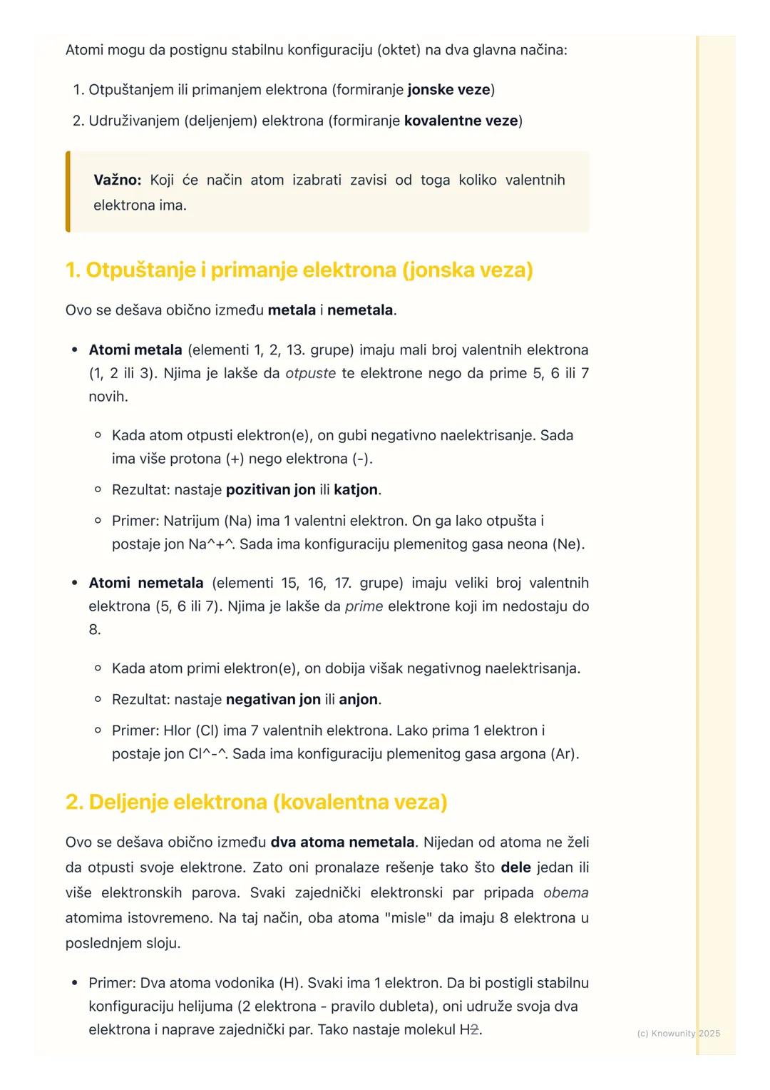 # Pravilo okteta

## Uvod u pravilo okteta

Atomi se u prirodi retko nalaze sami. Uglavnom se spajaju sa drugim atomima i
grade hemijske vez