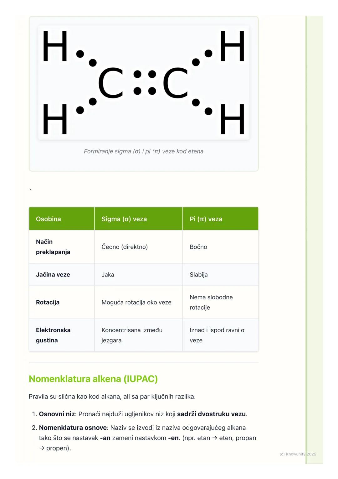 # Alkeni

Opšte karakteristike alkena

Alkeni su nezasićeni ugljovodonici koji u svom molekulu sadrže najmanje
jednu dvostruku vezu između d
