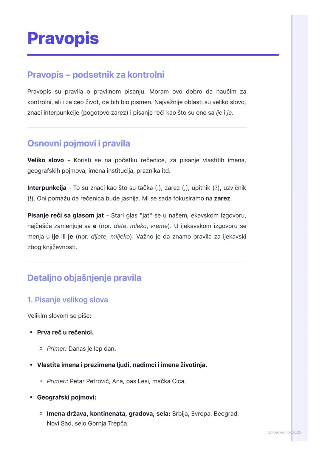 # Pravopis

## Pravopis - podsetnik za kontrolni

Pravopis su pravila o pravilnom pisanju. Moram ovo dobro da naučim za
kontrolni, ali i za 