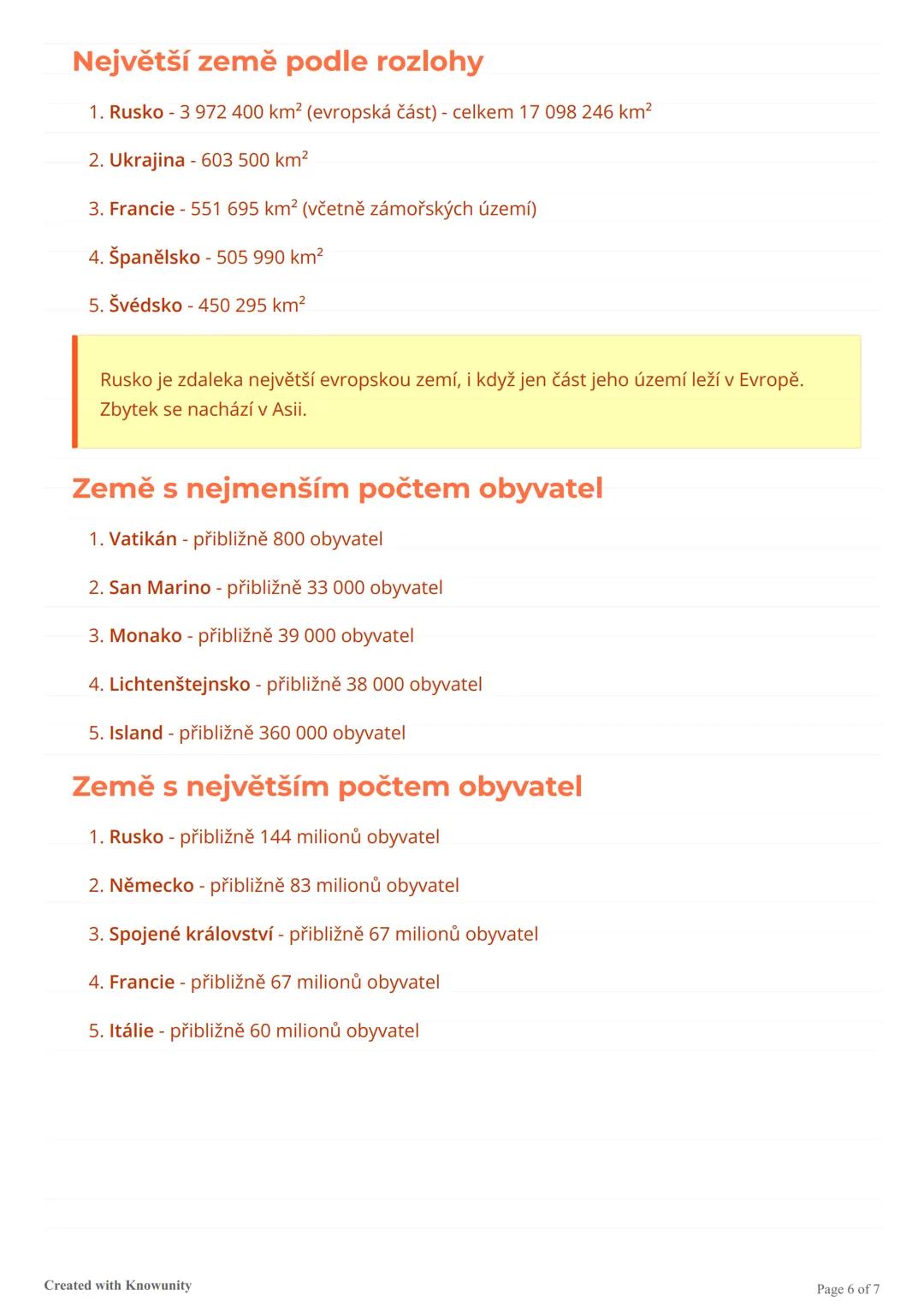 Evropské země a jejich hlavní
města
Přehled zemí a hlavních měst Evropy, včetně informací o nejmenších a největších zemích
podle rozlohy a p