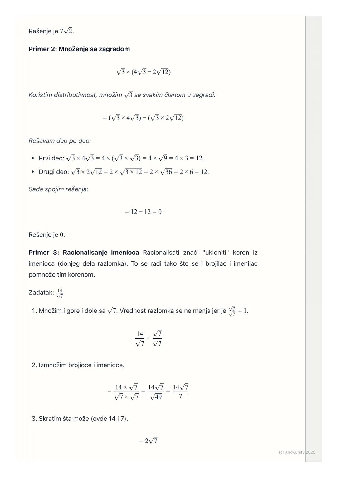 # Operacije sa kvadratnim
korenima

Uvod u operacije sa korenima

Kao što radimo operacije (sabiranje, oduzimanje, množenje, deljenje) sa
ob