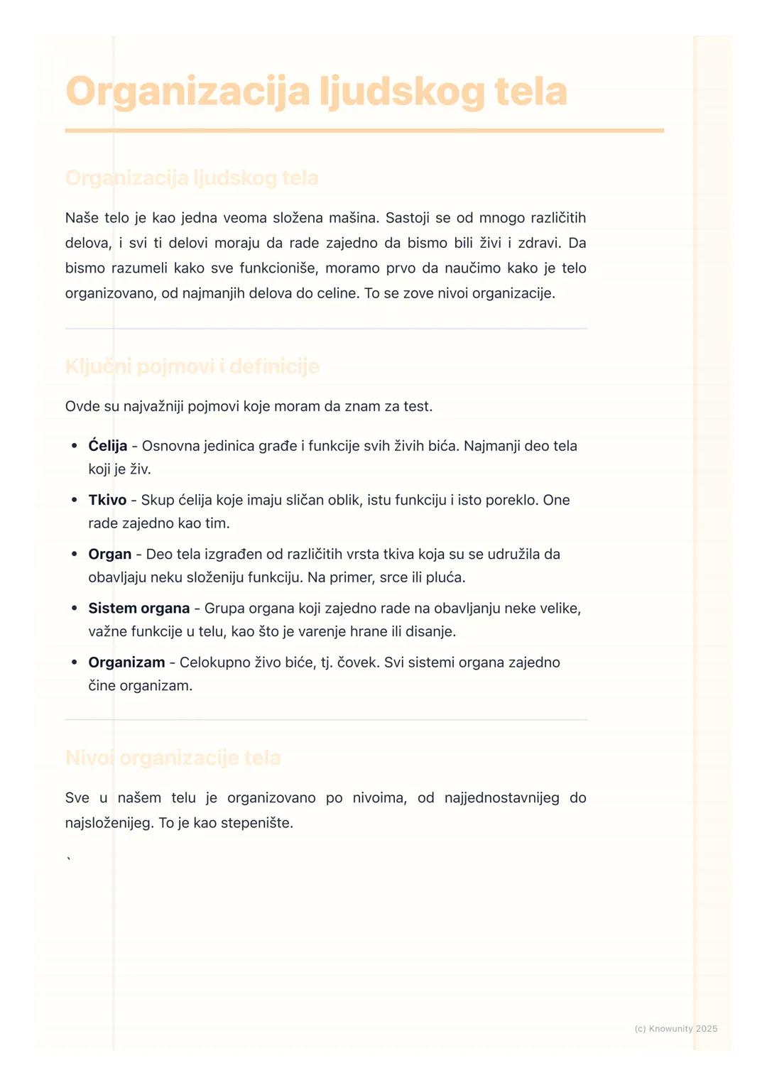 # Organizacija ljudskog tela

Organizacija ljudskog tela

Naše telo je kao jedna veoma složena mašina. Sastoji se od mnogo različitih
delova