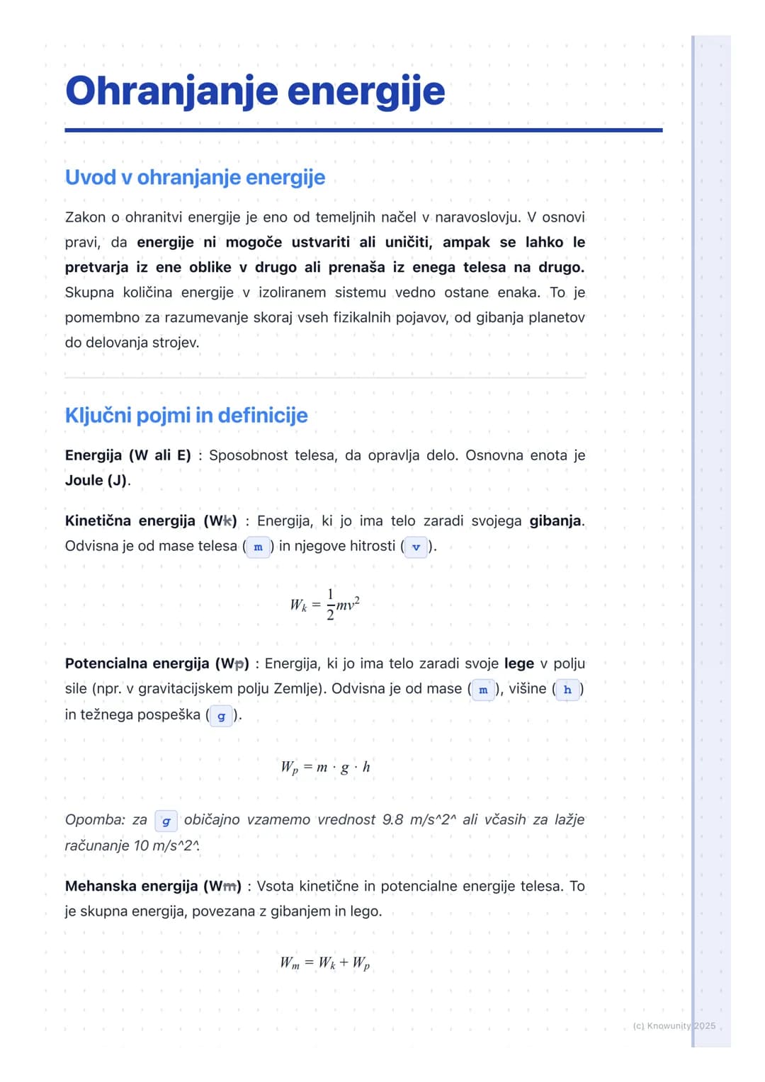 # Ohranjanje energije

Uvod v ohranjanje energije

Zakon o ohranitvi energije je eno od temeljnih načel v naravoslovju. V osnovi
pravi, da e