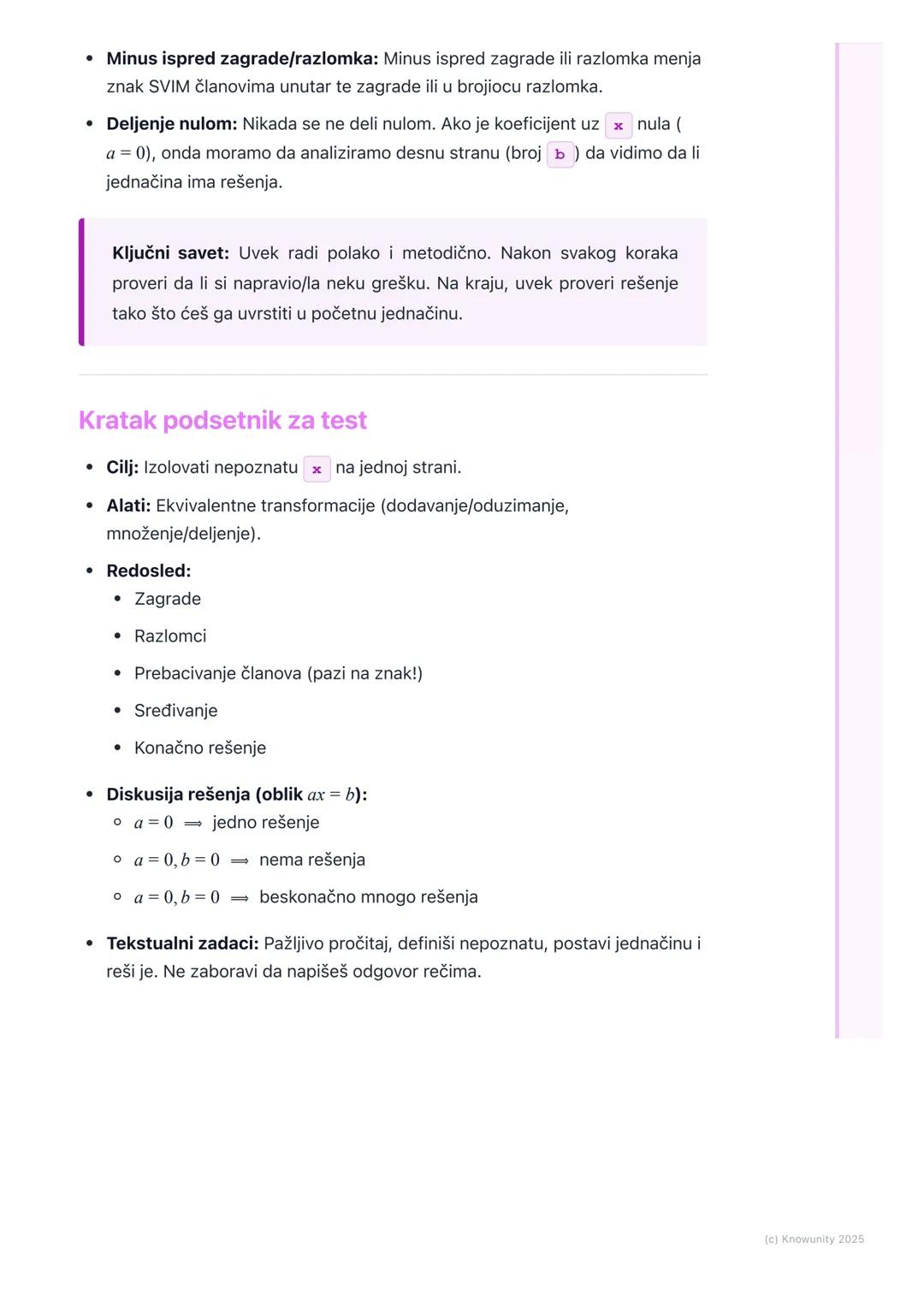 # Linearne jednačine sa jednom
nepoznatom

Uvod u linearne jednačine

Linearne jednačine sa jednom nepoznatom su najosnovniji tip jednačina.