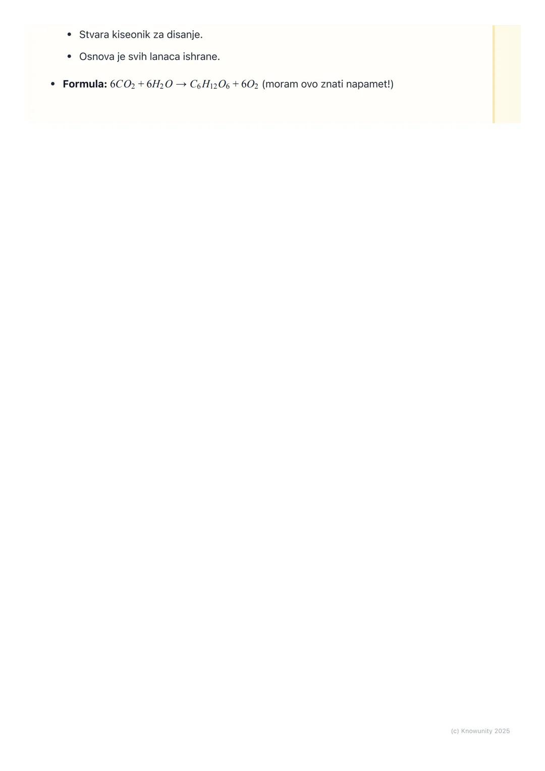 # Fotosinteza

## Šta je fotosinteza?

Fotosinteza je proces u kojem zelene biljke, alge i neke bakterije koriste
sunčevu svetlost da bi stv