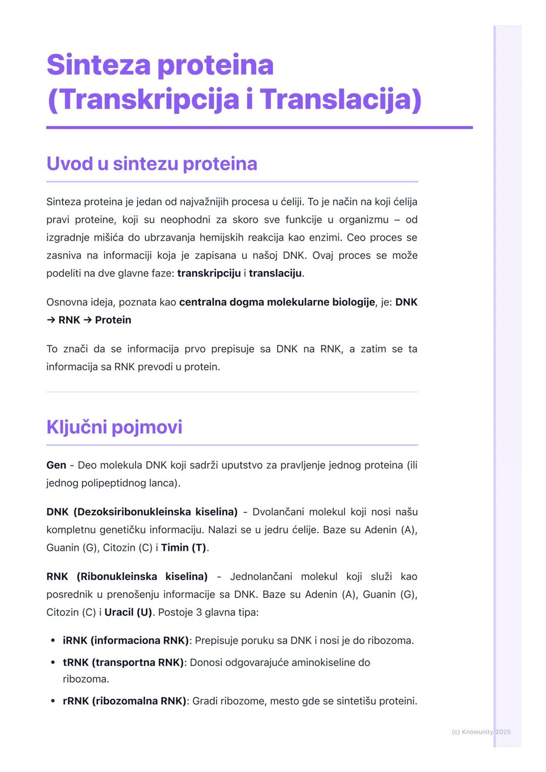 Sinteza proteina (Transkripcija i Translacija)