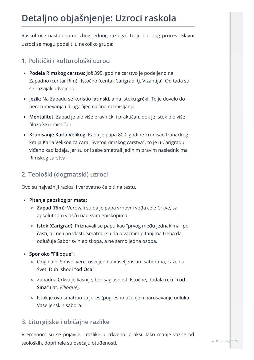 # Veliki raskol

## Uvod u Veliki raskol

Veliki raskol, ili Velika šizma, je jedan od najvažnijih događaja u istoriji
hrišćanstva. To je tr