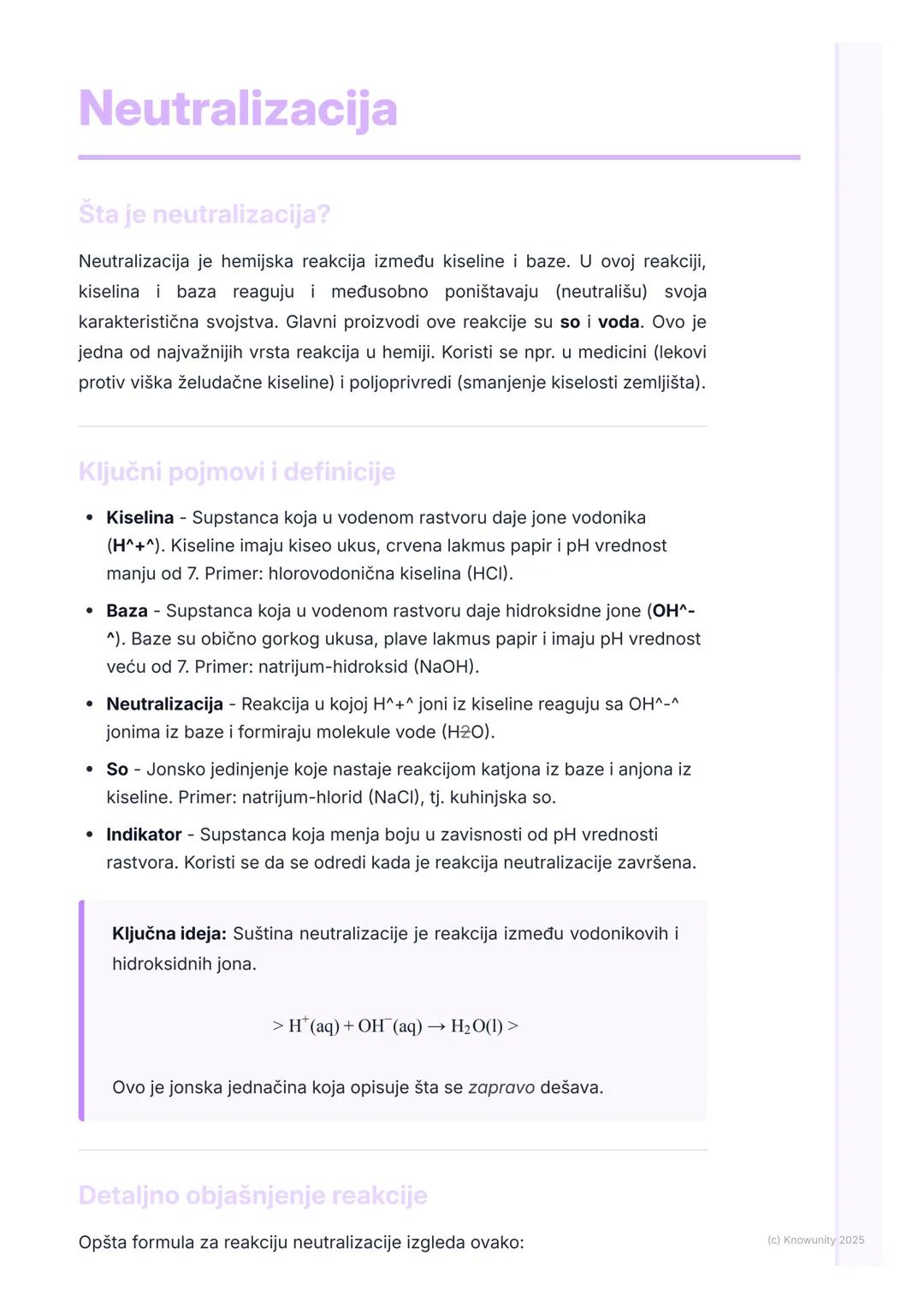 # Neutralizacija

Šta je neutralizacija?

Neutralizacija je hemijska reakcija između kiseline i baze. U ovoj reakciji,
kiselina i baza reagu