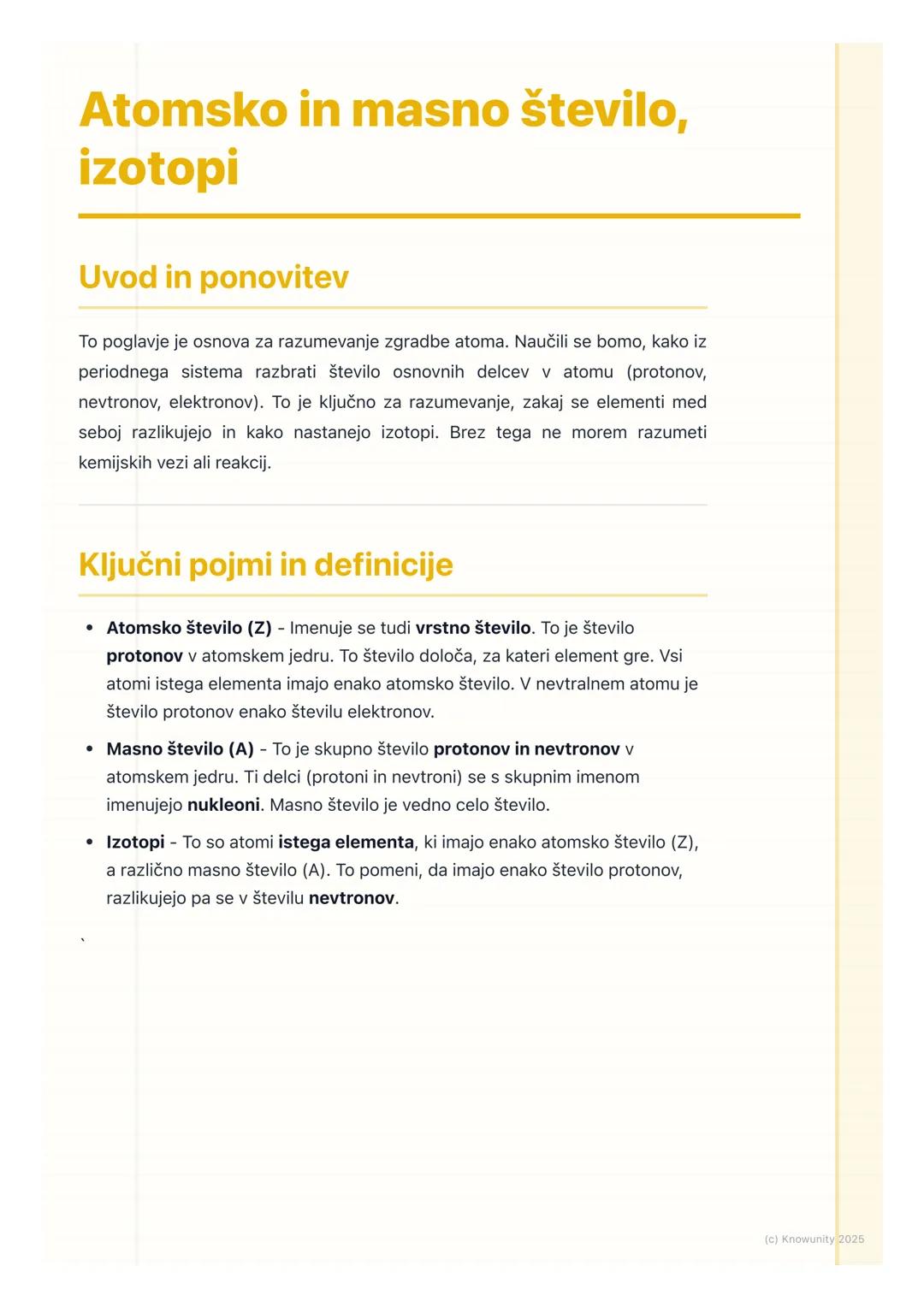 # Atomsko in masno število,
izotopi

Uvod in ponovitev

To poglavje je osnova za razumevanje zgradbe atoma. Naučili se bomo, kako iz
periodn