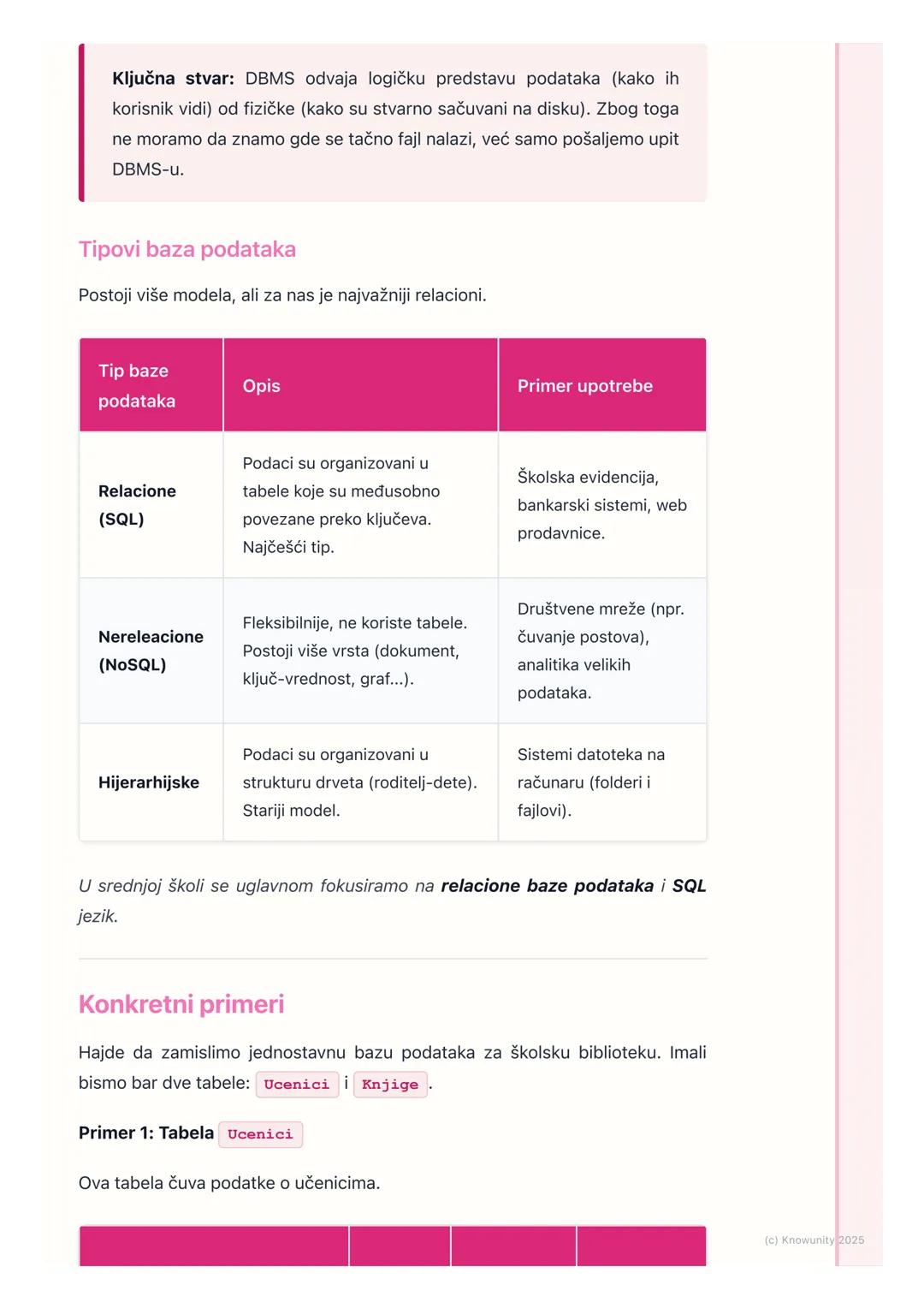 # Uvod u baze podataka

Uvod u baze podataka

Baze podataka su svuda oko nas, od društvenih mreža do školskog dnevnika.
U suštini, to je sam