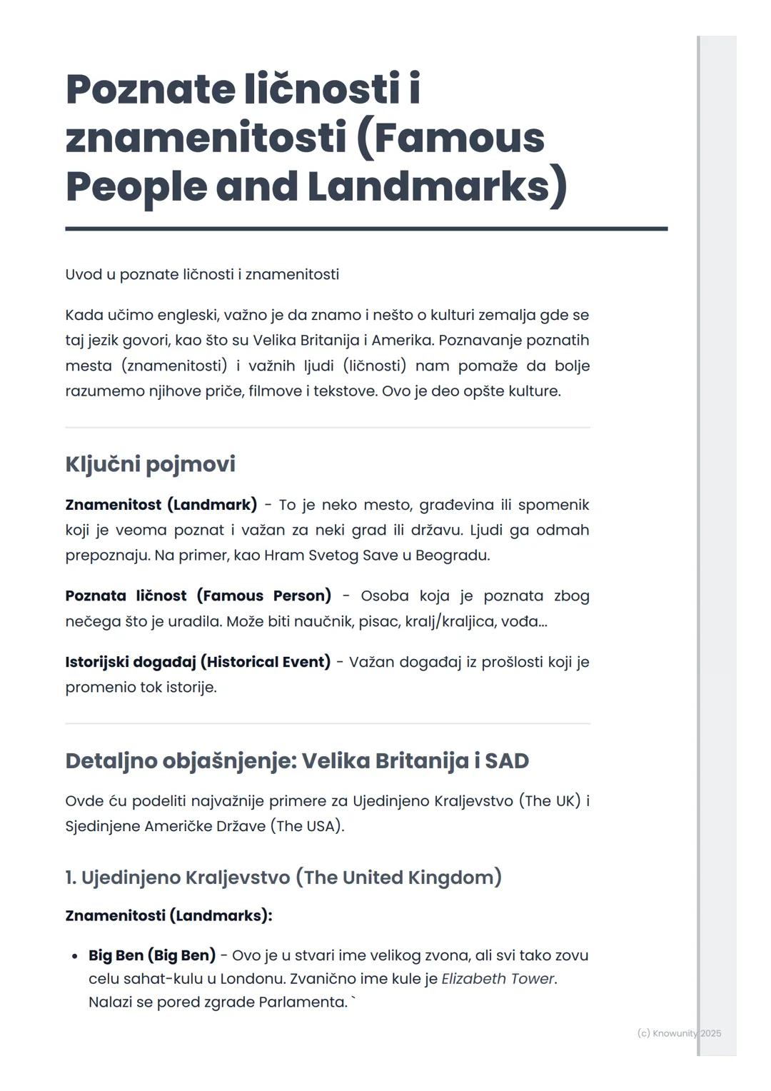 Poznate ličnosti i znamenitosti (Famous People and Landmarks)