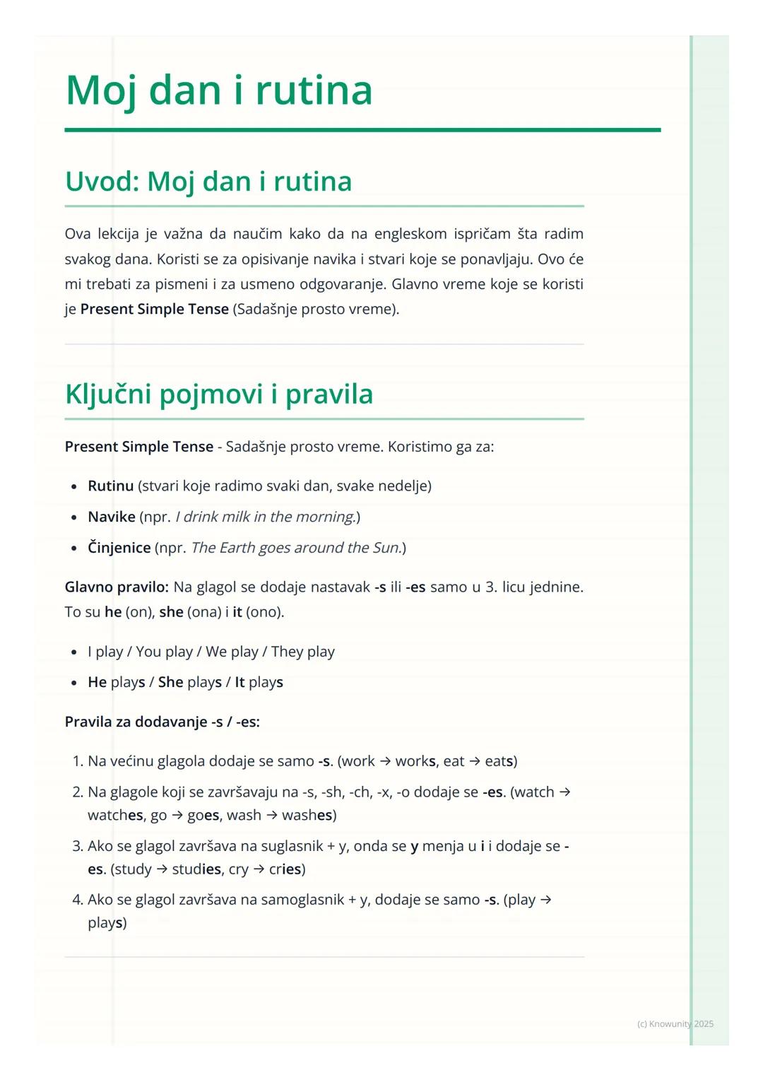 # Moj dan i rutina

## Uvod: Moj dan i rutina

Ova lekcija je važna da naučim kako da na engleskom ispričam šta radim
svakog dana. Koristi s