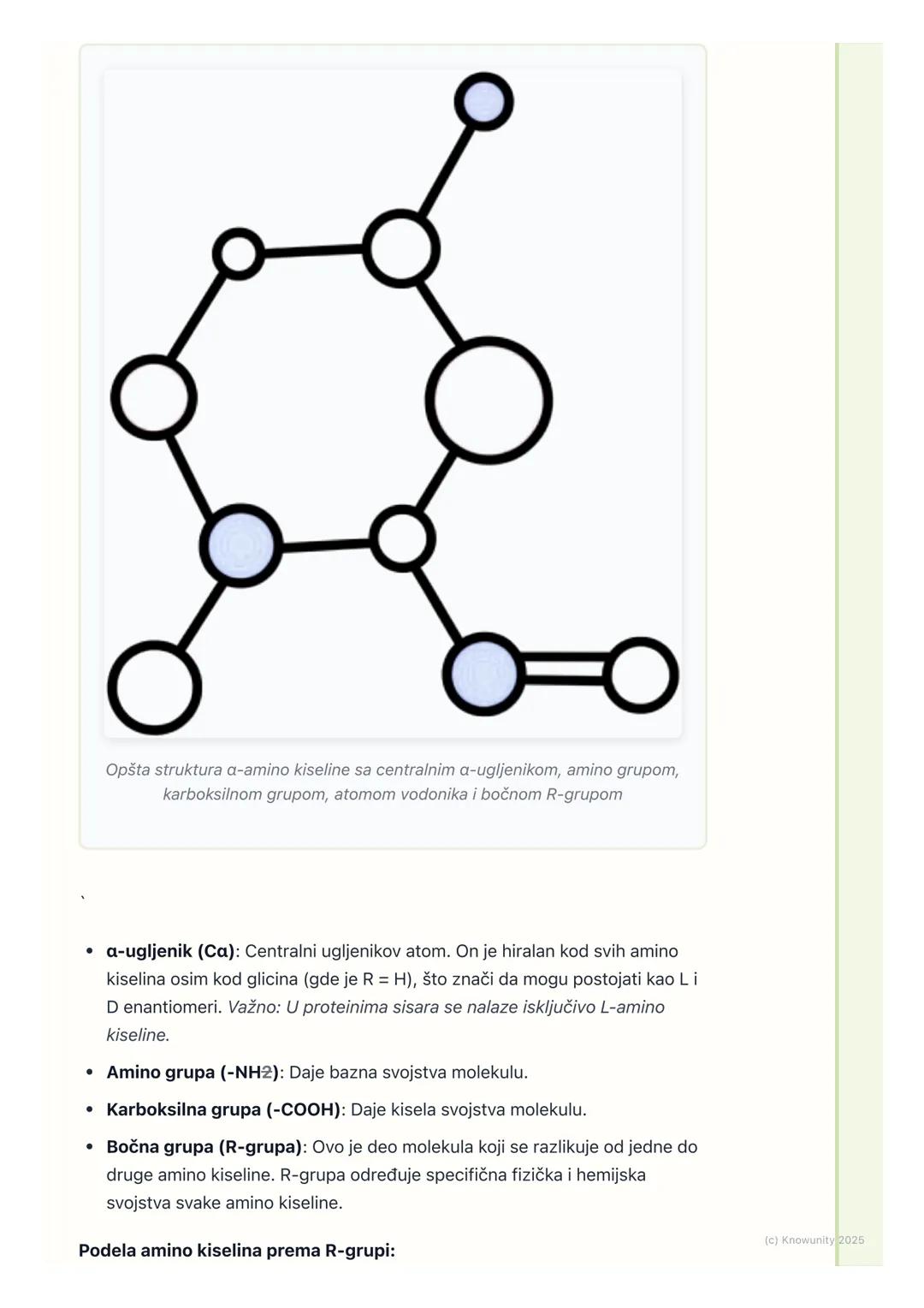 # Amino kiseline

## Opšte karakteristike amino kiselina

Amino kiseline su osnovne gradivne jedinice proteina. To su organska
jedinjenja ko