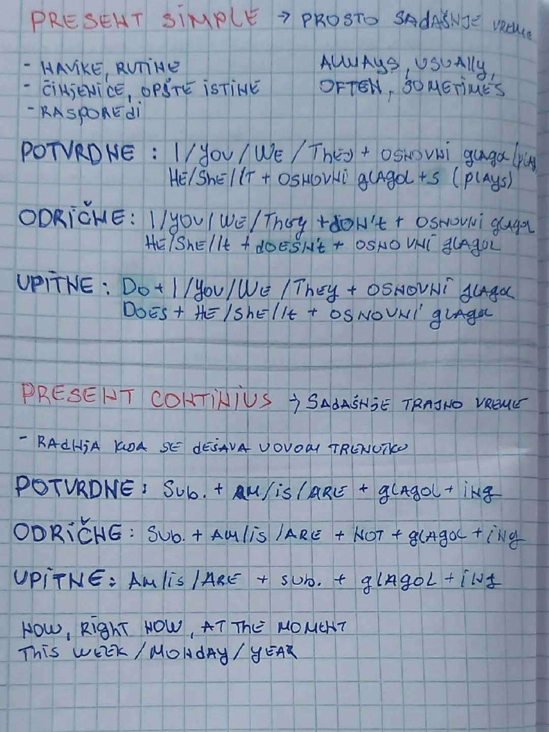 PRESENT SIMPLE PROSTO SADAŠNJE VREME

- HAVIKE, RUTIHE
- ČINJENICE, OPSTE ISTINE
- RASPOREDI

ALWAYS, USUAlly,
OFTEN , SOMETIME'S

POTVRDNE 