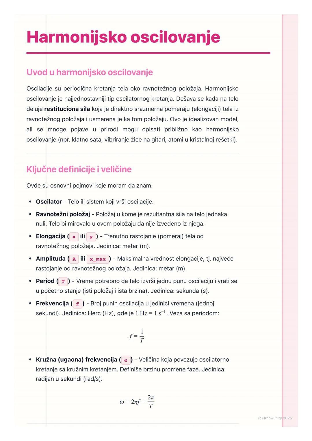 # Harmonijsko oscilovanje

Uvod u harmonijsko oscilovanje

Oscilacije su periodična kretanja tela oko ravnotežnog položaja. Harmonijsko
osci