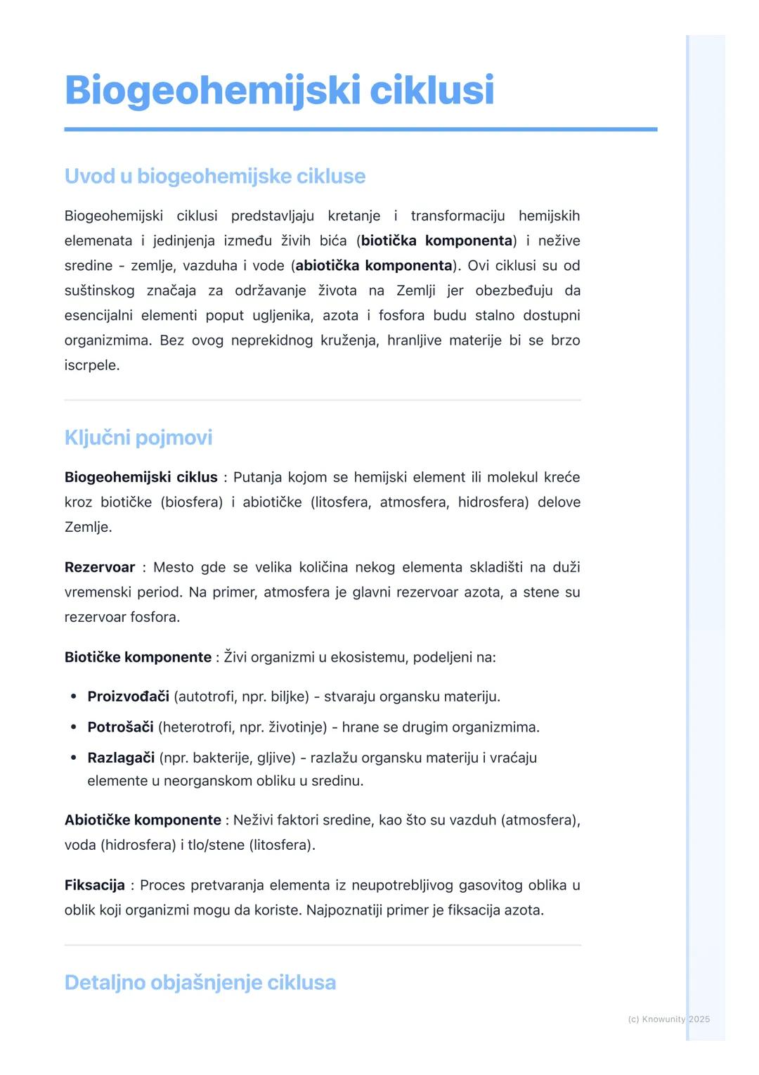 # Biogeohemijski ciklusi

Uvod u biogeohemijske cikluse

Biogeohemijski ciklusi predstavljaju kretanje i transformaciju hemijskih
elemenata 