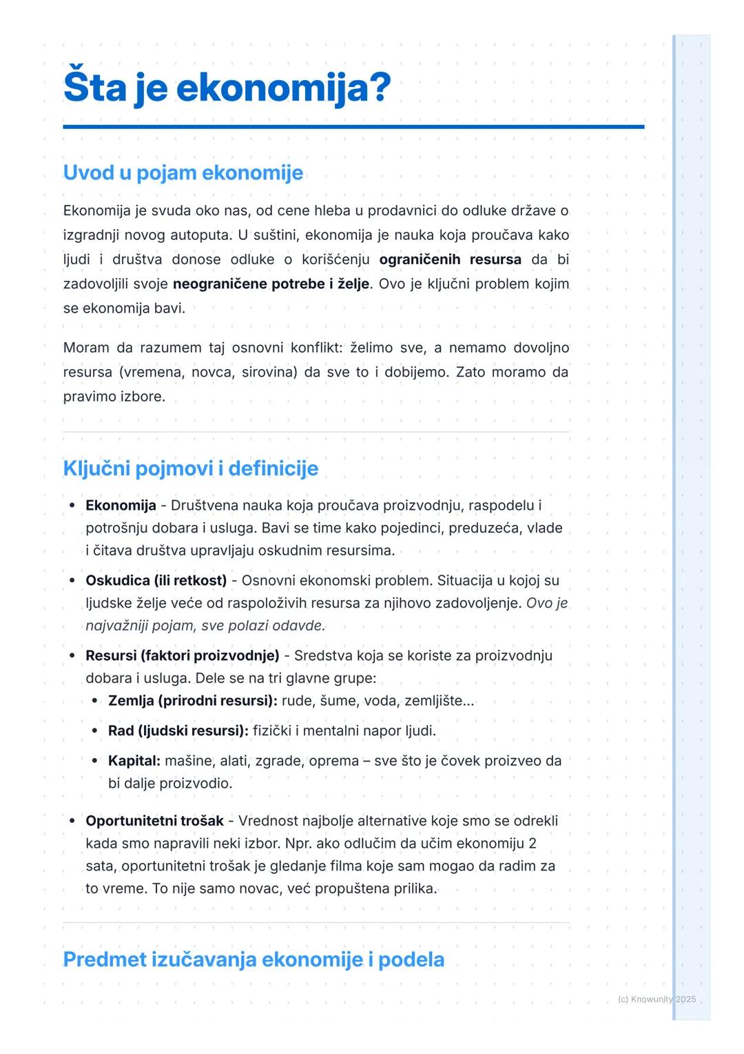 # Šta je ekonomija?

Uvod u pojam ekonomije

Ekonomija je svuda oko nas, od cene hleba u prodavnici do odluke države o
izgradnji novog autop