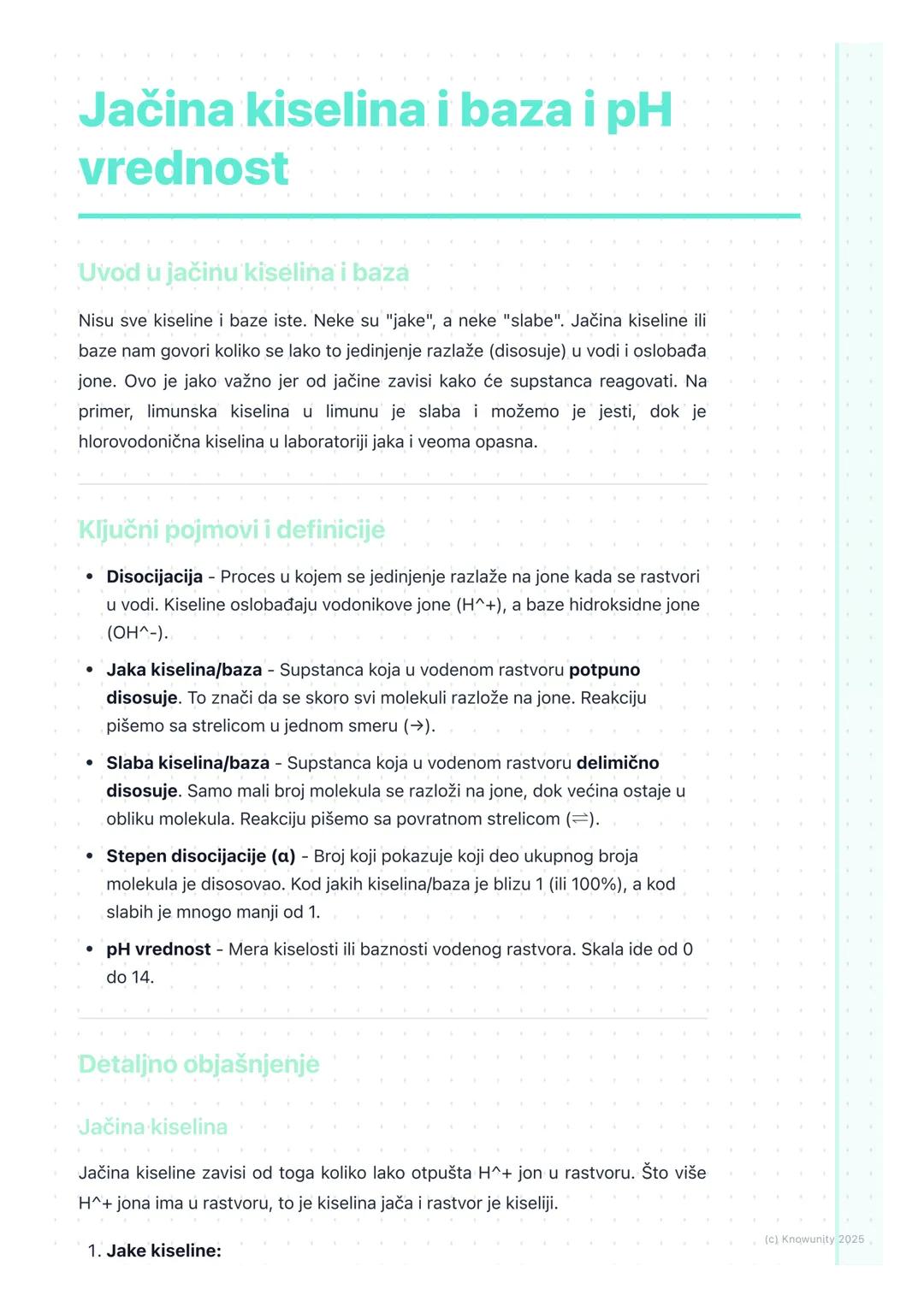 # Jačina kiselina i baza i pH
vrednost

## Uvod u jačinu kiselina i baza

Nisu sve kiseline i baze iste. Neke su "jake", a neke "slabe". Jač