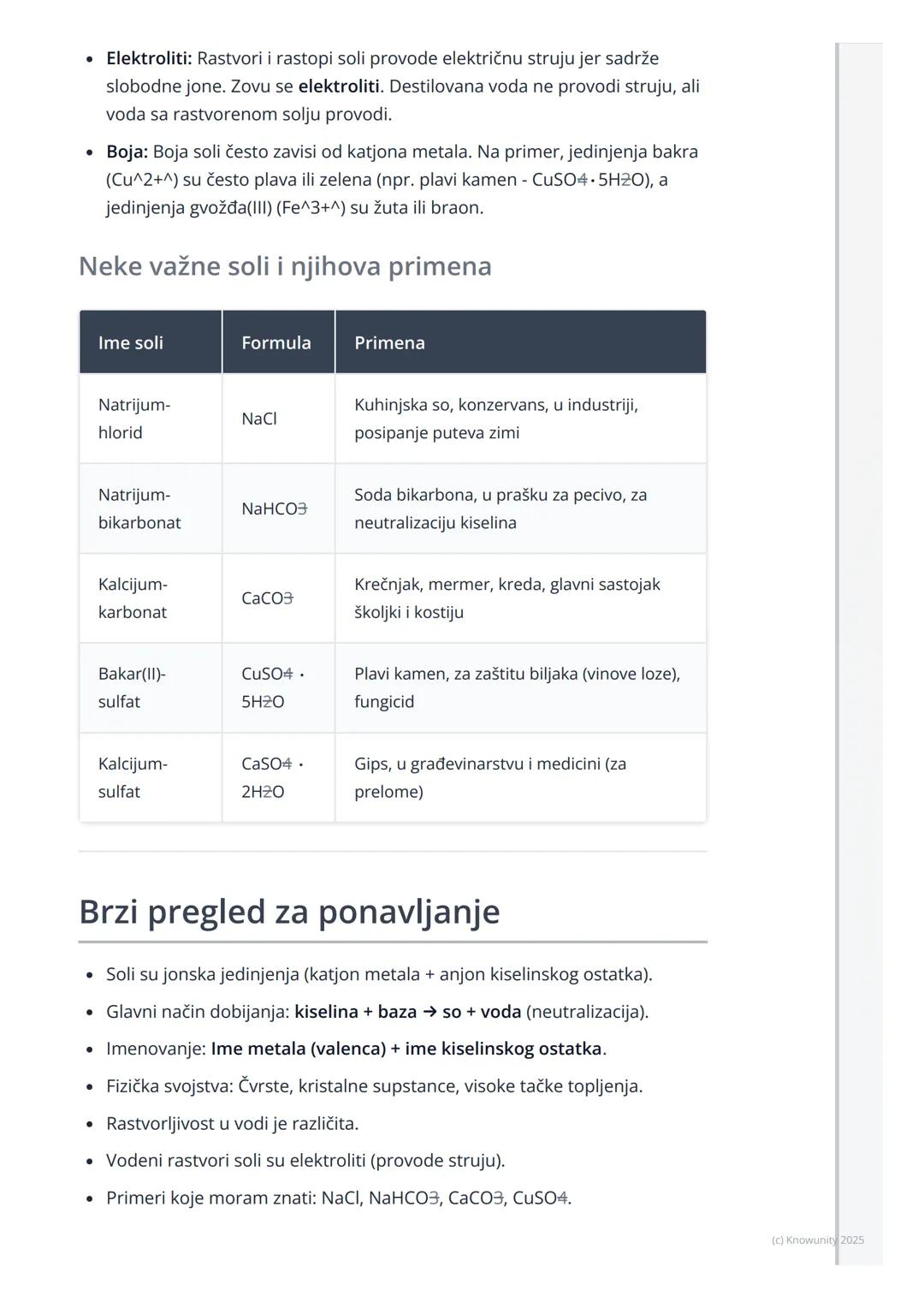 # Soli

Uvod u soli

Soli su velika grupa hemijskih jedinjenja. Nisu samo kuhinjska so (NaCl). U
hemiji, so je svako jonsko jedinjenje koje 