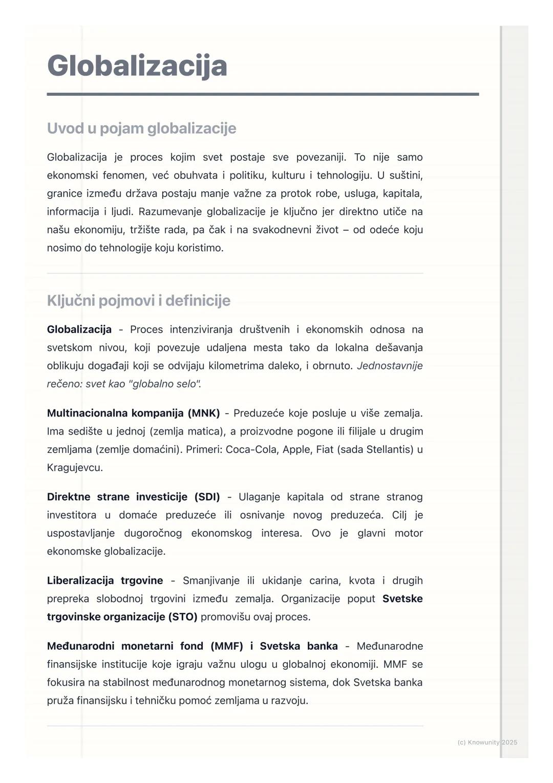 # Globalizacija

Uvod u pojam globalizacije

Globalizacija je proces kojim svet postaje sve povezaniji. To nije samo
ekonomski fenomen, već 