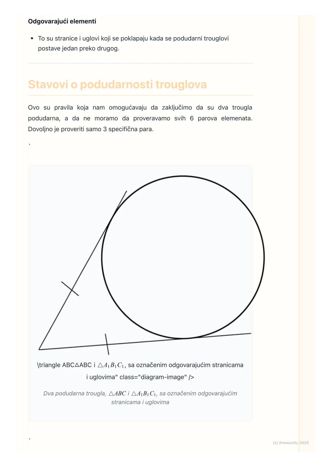 # Podudarnost trouglova

Uvod u podudarnost trouglova

Podudarnost je u osnovi geometrijski pojam za "jednakost" oblika. Dva trougla
su podu