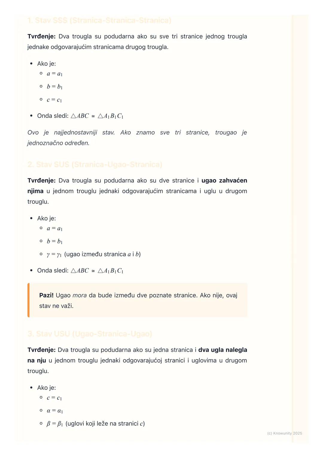 # Podudarnost trouglova

Uvod u podudarnost trouglova

Podudarnost je u osnovi geometrijski pojam za "jednakost" oblika. Dva trougla
su podu