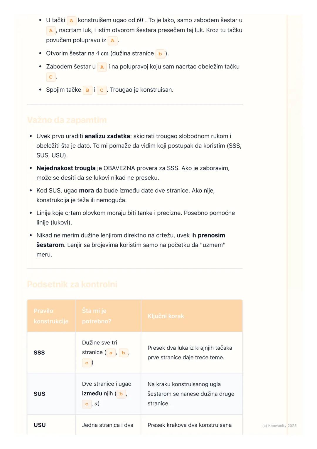 # Konstrukcija trougla

Uvod u konstrukciju trougla

Konstrukcija trougla znači da ga crtamo precizno koristeći samo lenjir (bez
brojeva) i 