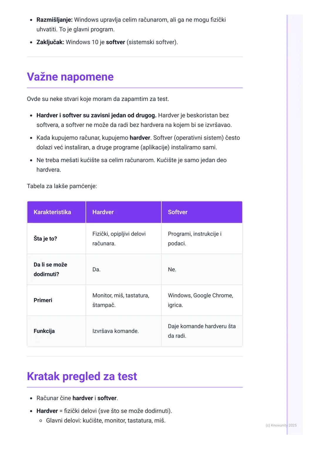 # Glavni delovi računara (hardver i
softver)

Uvod u delove računara

Računar je elektronski uređaj koji obrađuje podatke. Da bi radio, potr