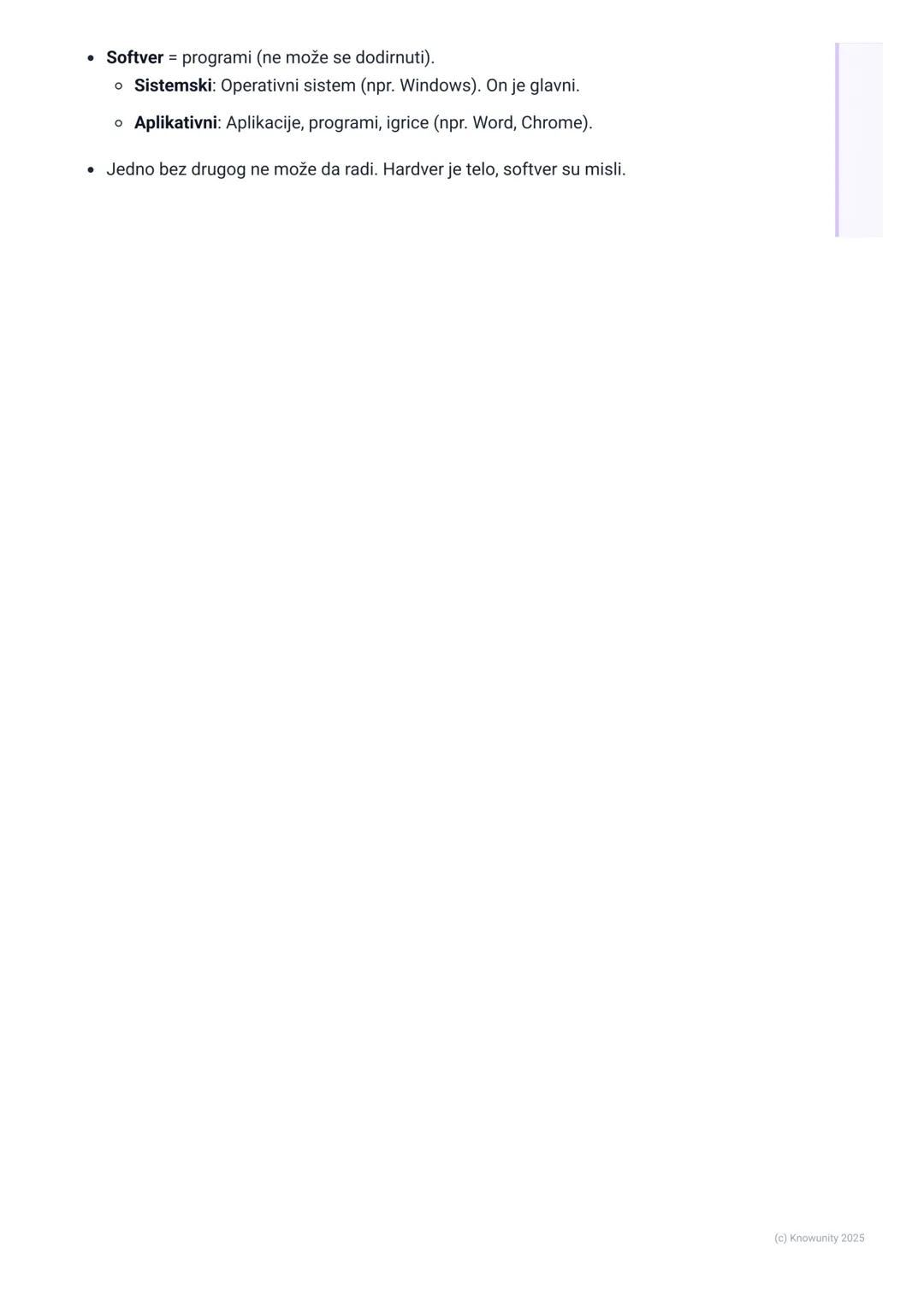 # Glavni delovi računara (hardver i
softver)

Uvod u delove računara

Računar je elektronski uređaj koji obrađuje podatke. Da bi radio, potr