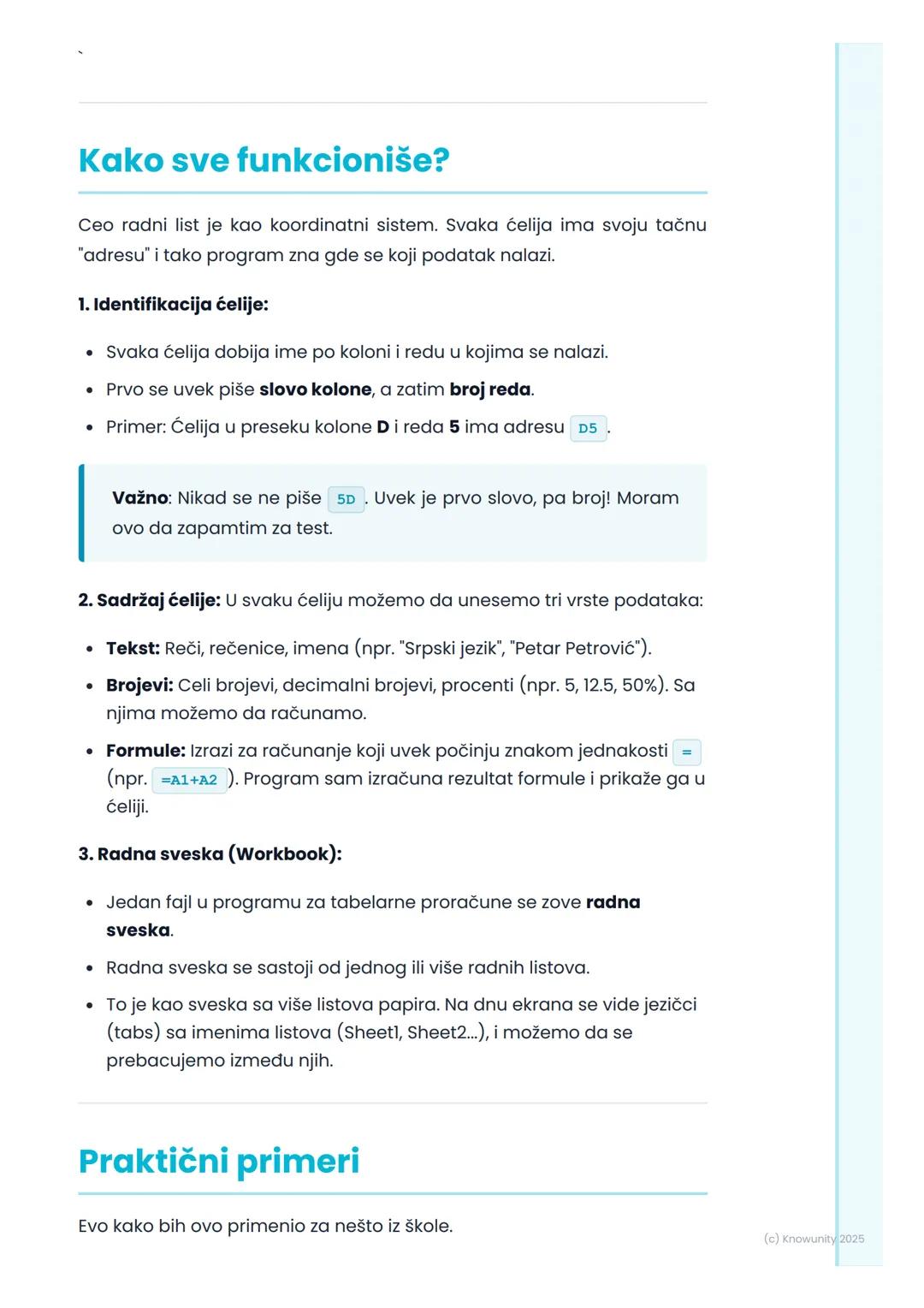 # Osnovni elementi radnog
lista

Uvod u radni list

Programi za tabelarne proračune (kao što su Microsoft Excel ili Google
Sheets) služe za 