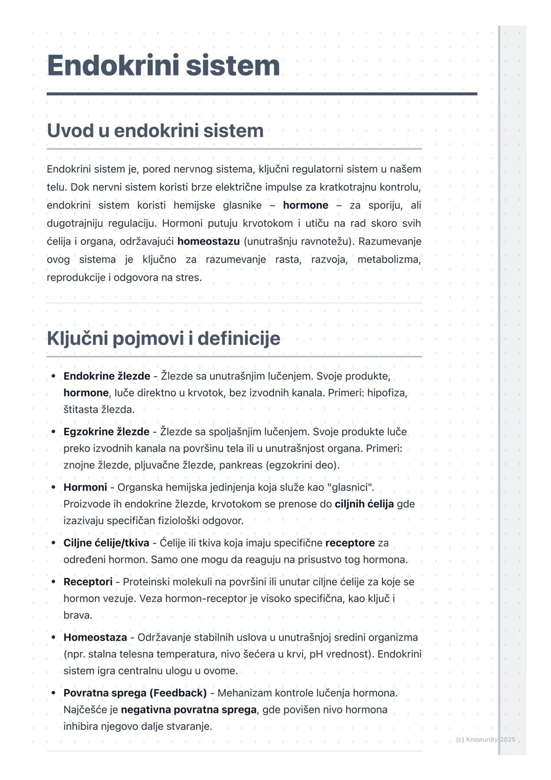 # Endokrini sistem

## Uvod u endokrini sistem

Endokrini sistem je, pored nervnog sistema, ključni regulatorni sistem u našem
telu. Dok ner