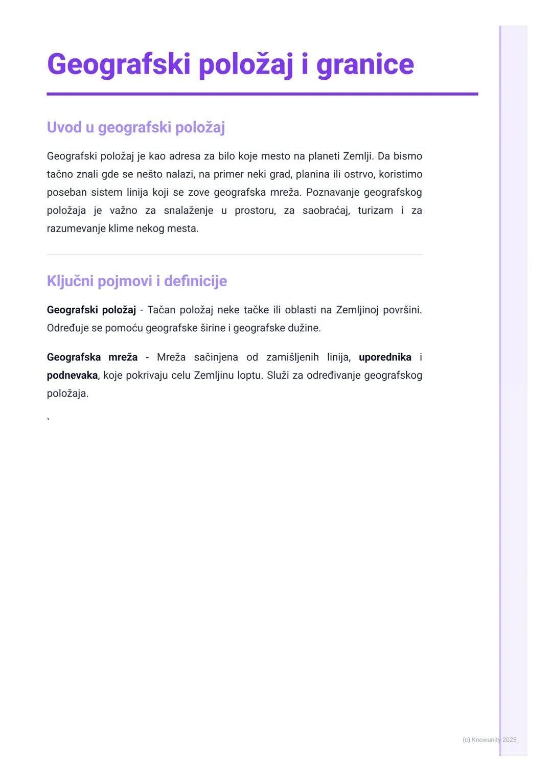 # Geografski položaj i granice

Uvod u geografski položaj

Geografski položaj je kao adresa za bilo koje mesto na planeti Zemlji. Da bismo
t