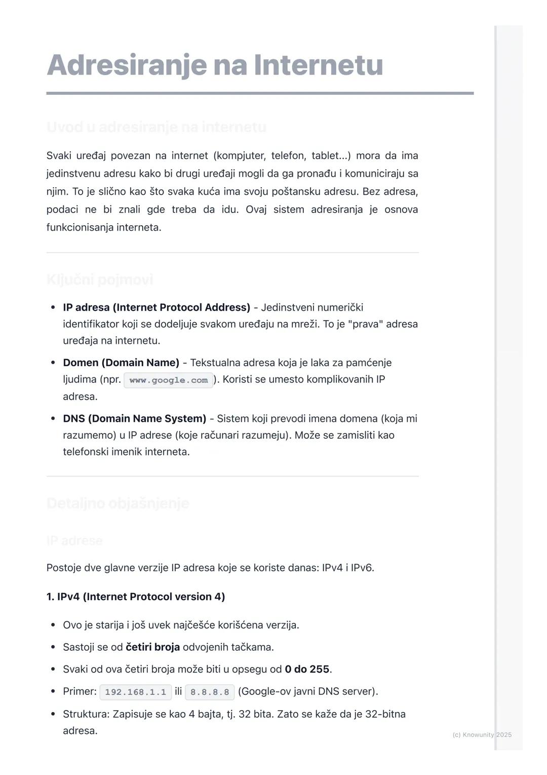 # Adresiranje na Internetu

Uvod u adresiranje na internetu

Svaki uređaj povezan na internet (kompjuter, telefon, tablet...) mora da ima
je