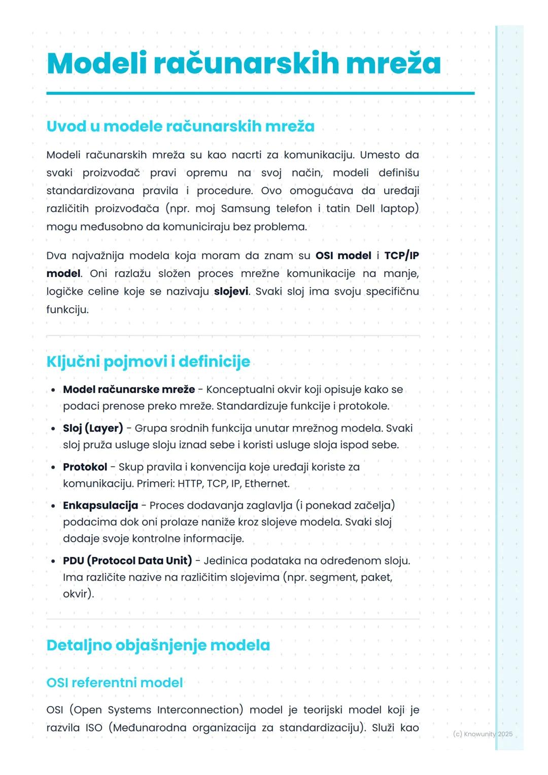 # Modeli računarskih mreža

Uvod u modele računarskih mreža

Modeli računarskih mreža su kao nacrti za komunikaciju. Umesto da
svaki proizvo