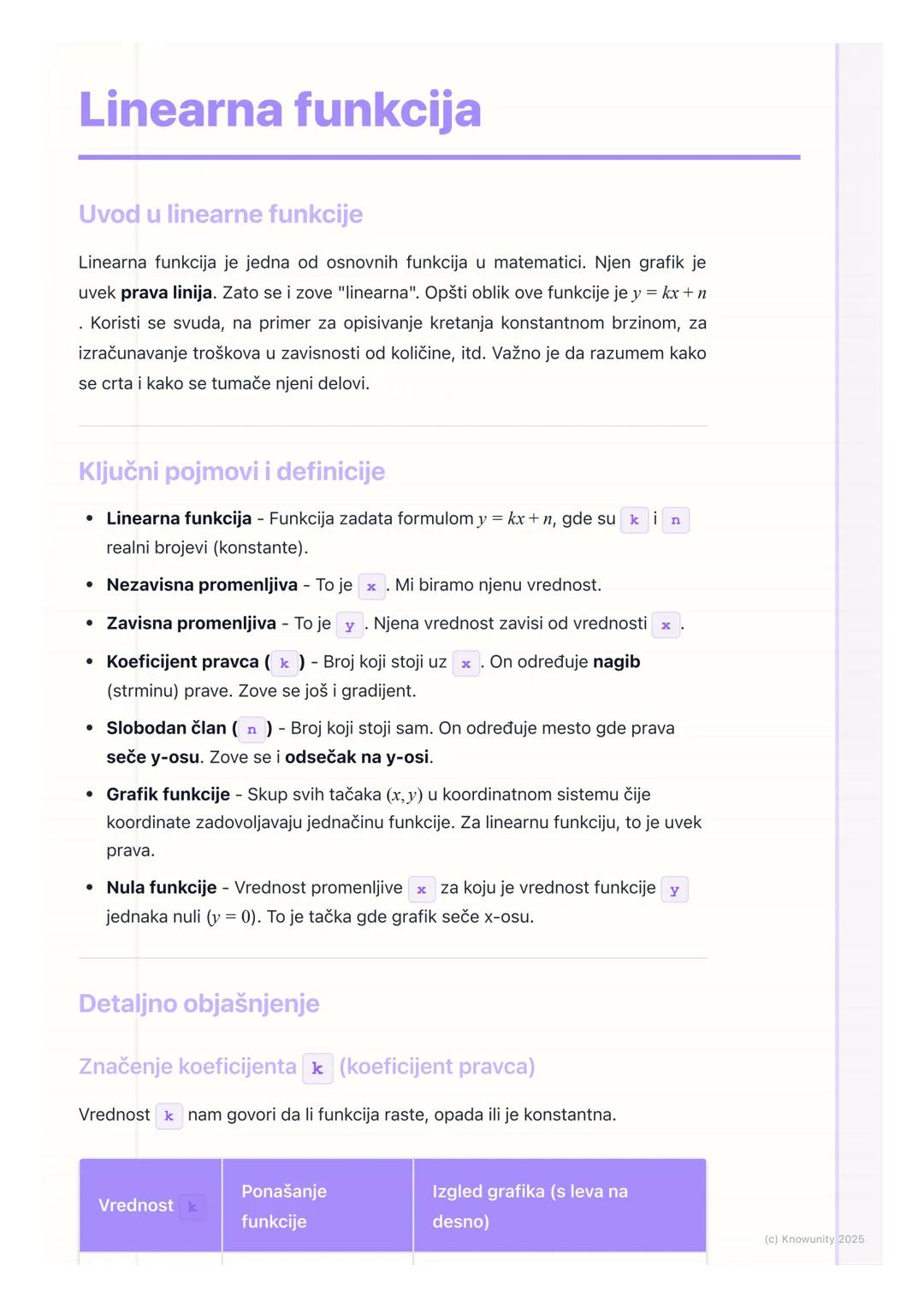 # Linearna funkcija

Uvod u linearne funkcije

Linearna funkcija je jedna od osnovnih funkcija u matematici. Njen grafik je
uvek prava linij