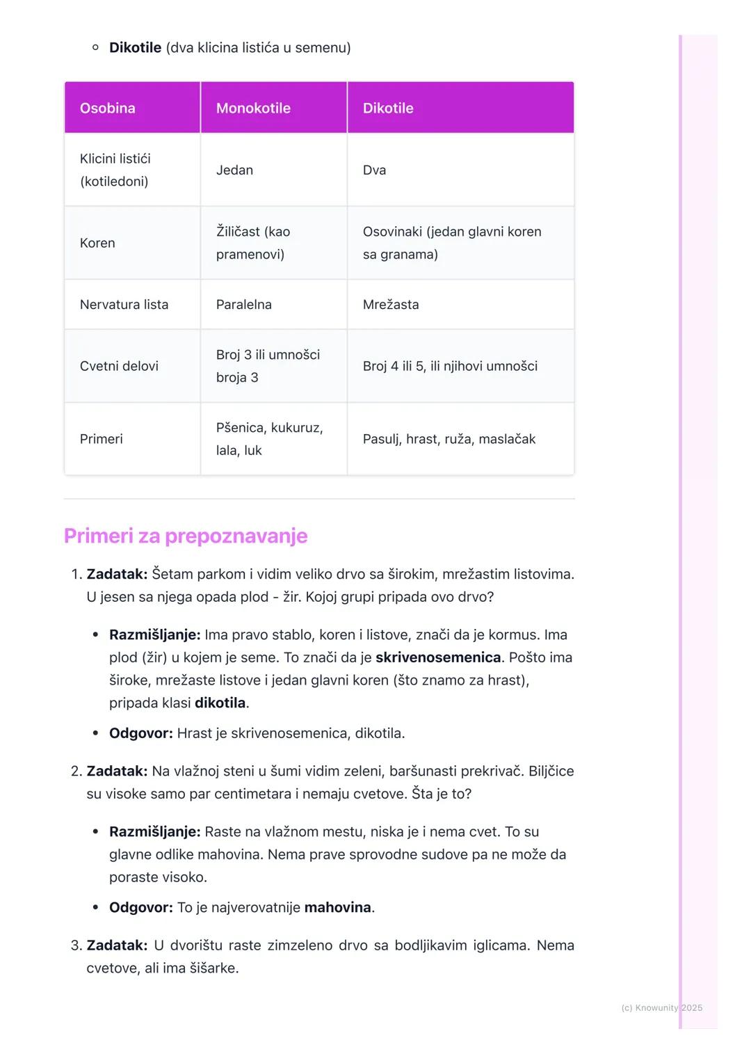 # Raznovrsnost biljaka

Uvod u raznovrsnost biljaka

Na Zemlji postoji ogroman broj različitih biljaka. Da bismo ih lakše proučavali,
naučni