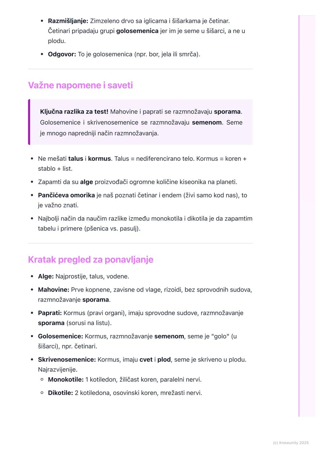 # Raznovrsnost biljaka

Uvod u raznovrsnost biljaka

Na Zemlji postoji ogroman broj različitih biljaka. Da bismo ih lakše proučavali,
naučni