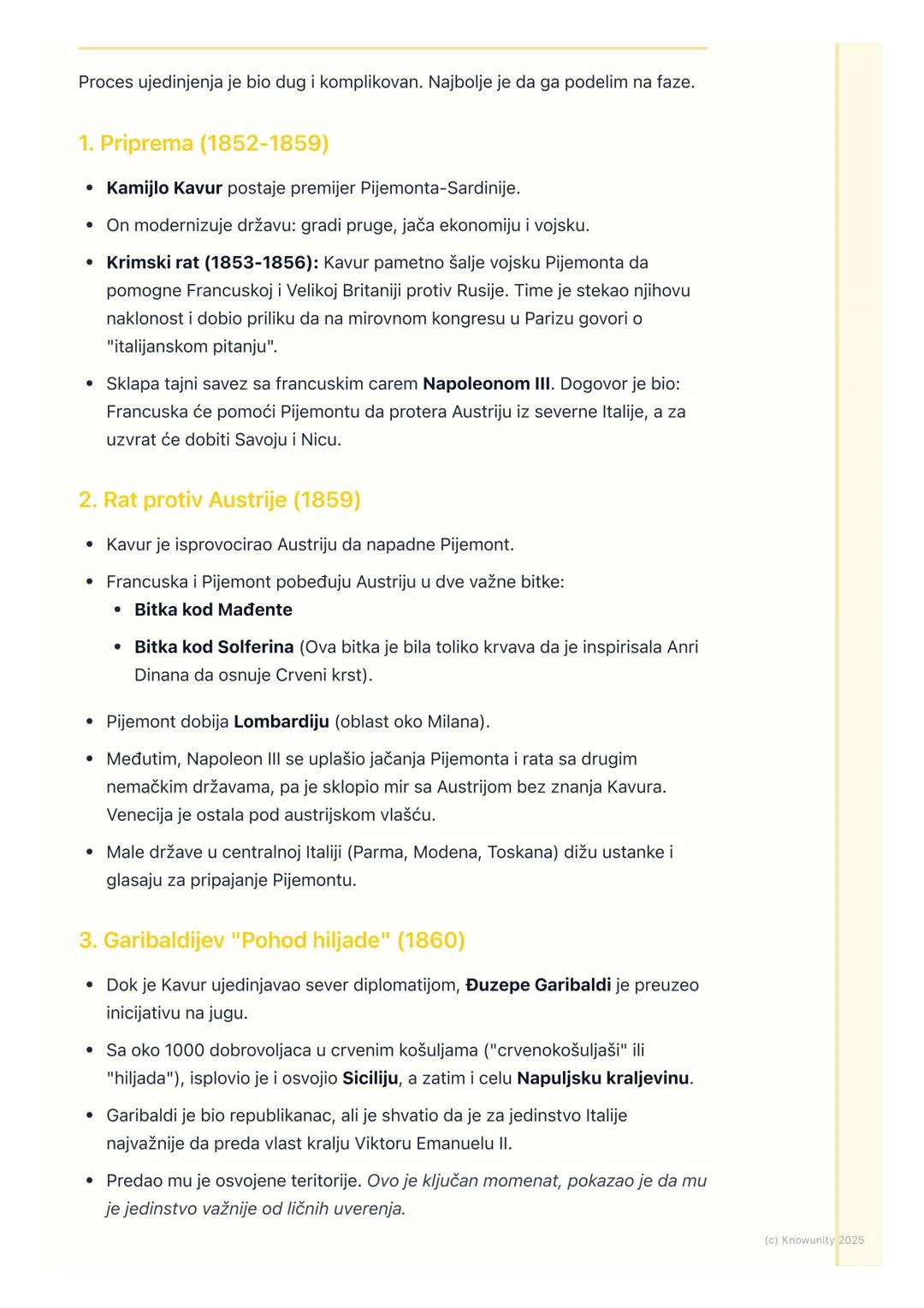 # Ujedinjenje Italije

Uvod: Italija pre ujedinjenja

Posle Bečkog kongresa 1815. godine, Italija nije bila jedinstvena država. Bila je
pode