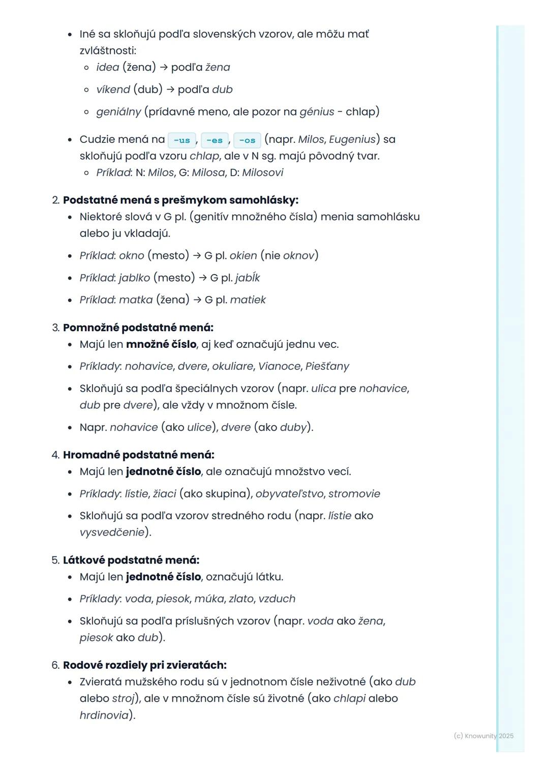 # Podstatné mená

## 1. Prehľad podstatných mien

Podstatné mená sú super dôležité, lebo pomenúvajú všetko okolo nás
ľudí, zvieratá, veci, v