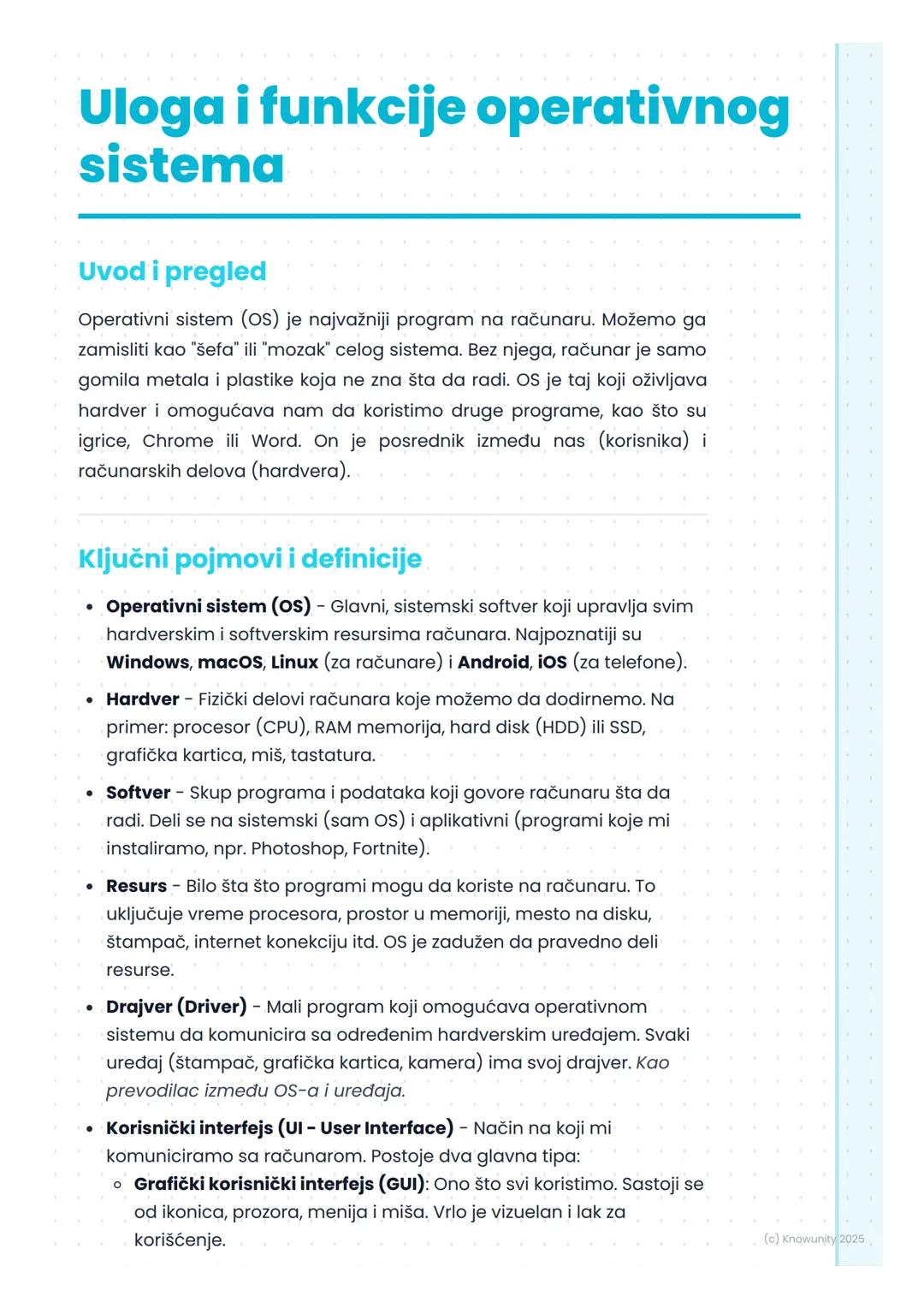 # Uloga i funkcije operativnog
sistema

Uvod i pregled

Operativni sistem (OS) je najvažniji program na računaru. Možemo ga
zamisliti kao "š