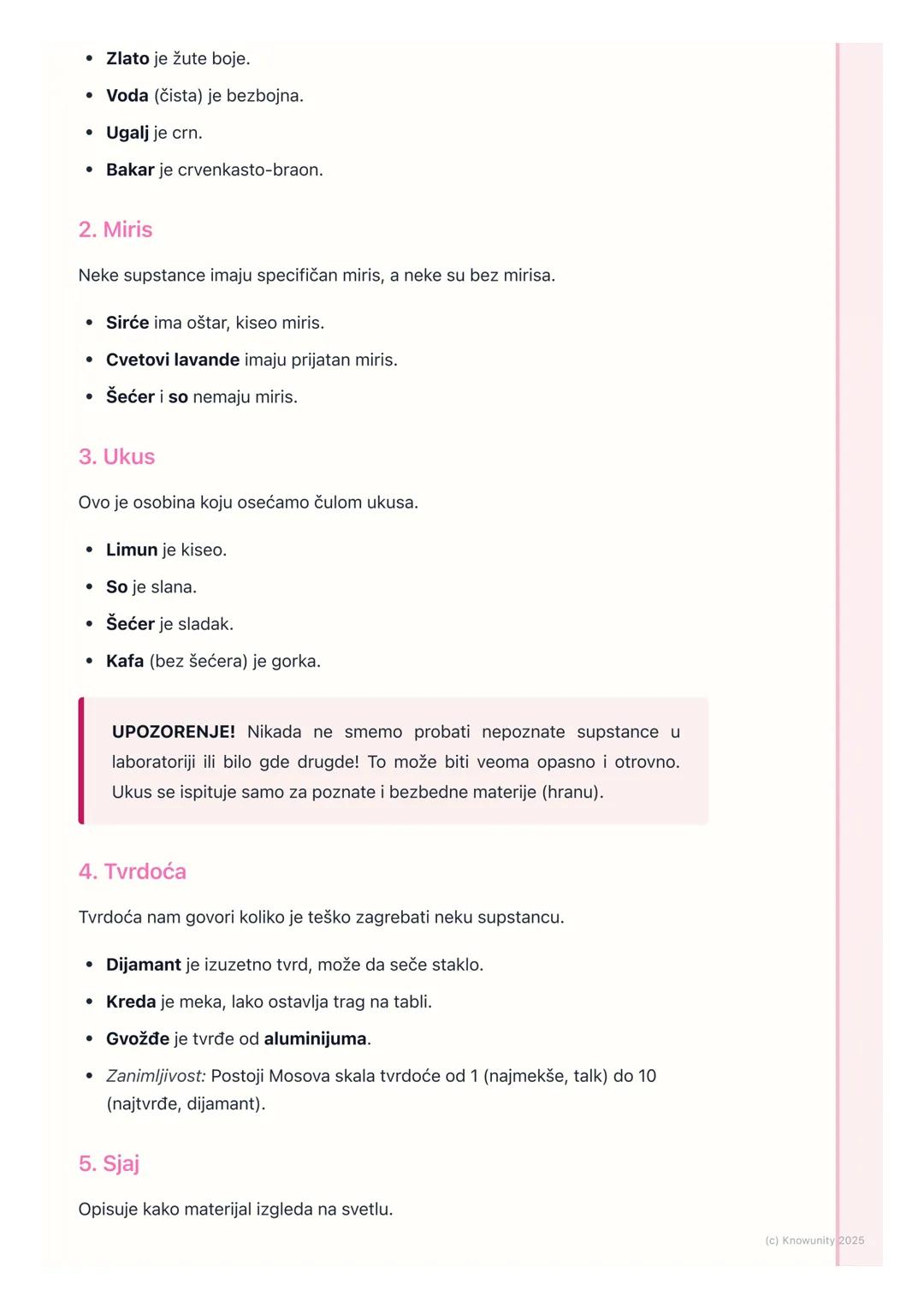 # Fizičke osobine materije

## Šta su fizičke osobine materije

Fizičke osobine su karakteristike neke supstance koje možemo da opazimo ili
