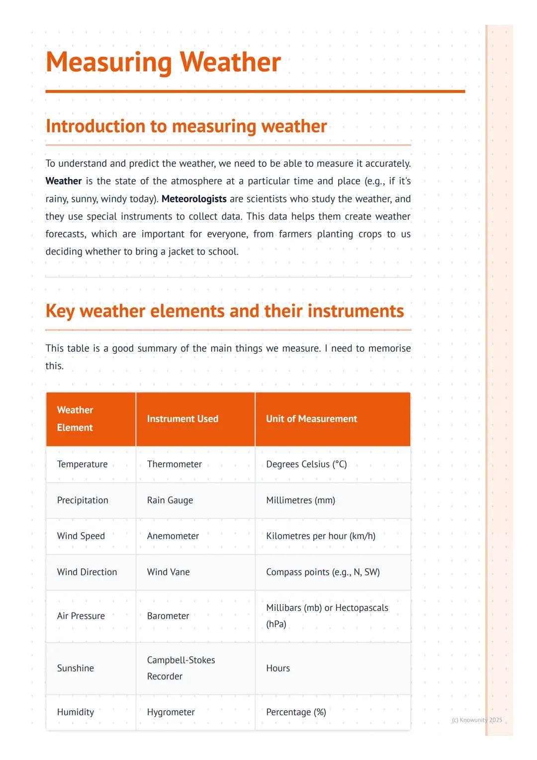 # Measuring Weather

## Introduction to measuring weather

To understand and predict the weather, we need to be able to measure it accuratel