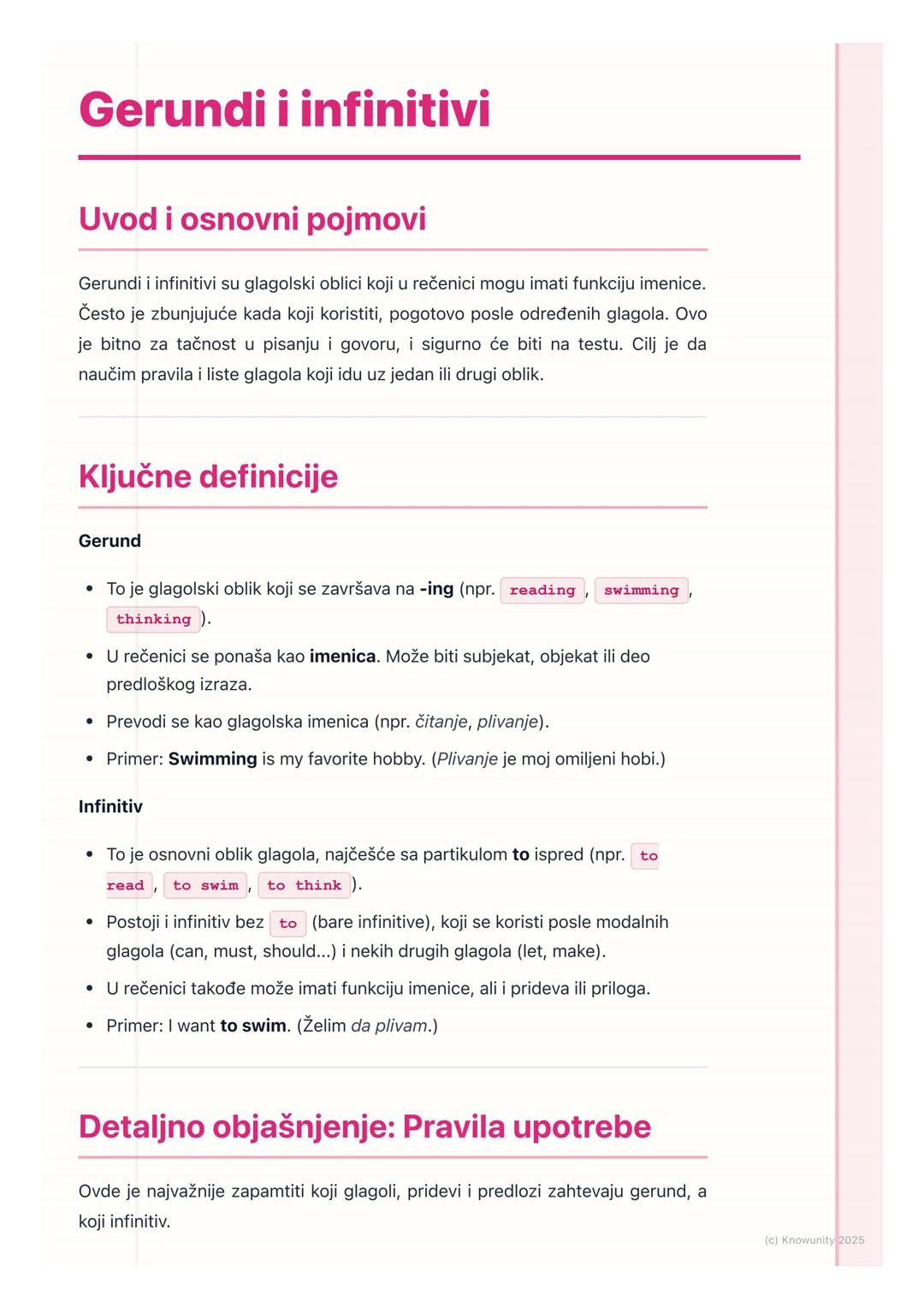 # Gerundi i infinitivi

Uvod i osnovni pojmovi

Gerundi i infinitivi su glagolski oblici koji u rečenici mogu imati funkciju imenice.
Često 