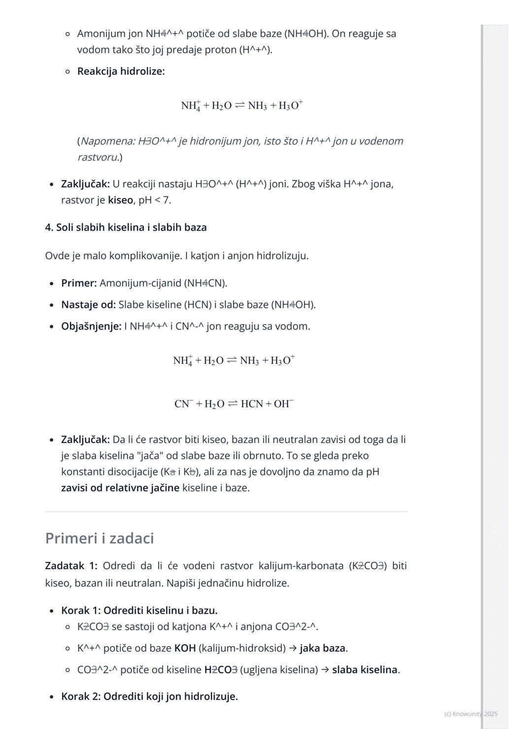 # Hidroliza soli

Uvod u hidrolizu soli

Kada rastvorimo so u vodi, ne dobijamo uvek neutralan rastvor (pH = 7).
Ponekad rastvor može biti k