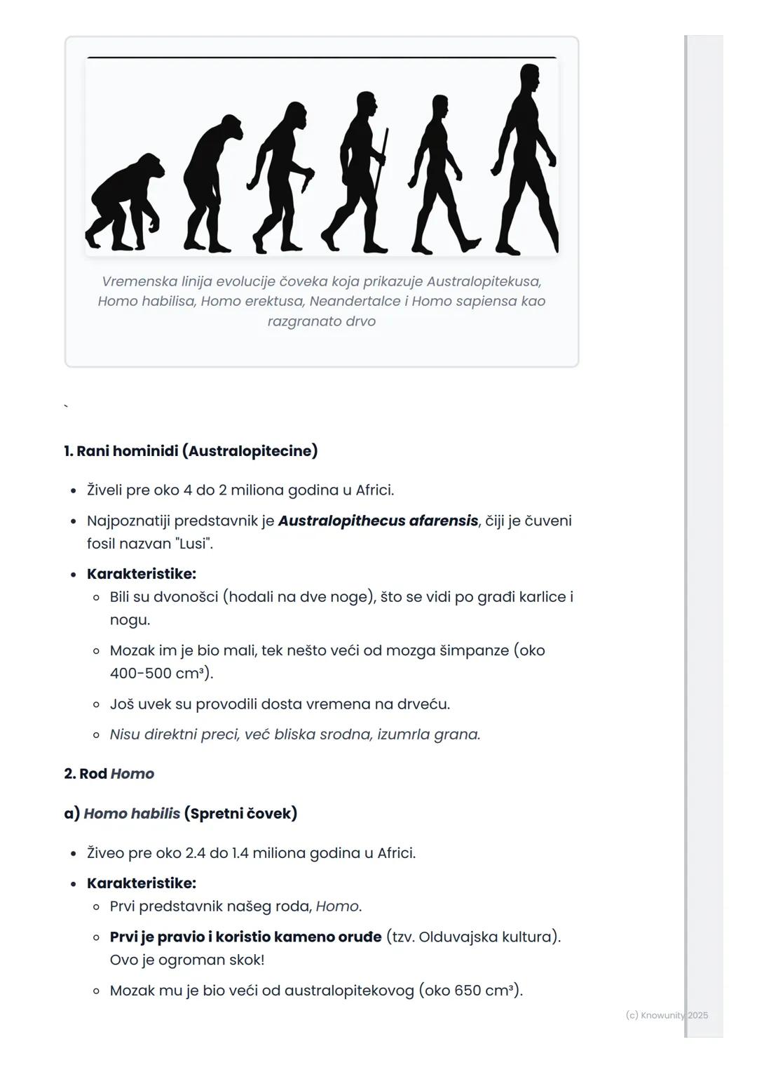 # Evolucija čoveka

## Uvod i mesto čoveka u prirodi

Evolucija čoveka je proces koji objašnjava kako se naša vrsta, Homo
sapiens, razvila o