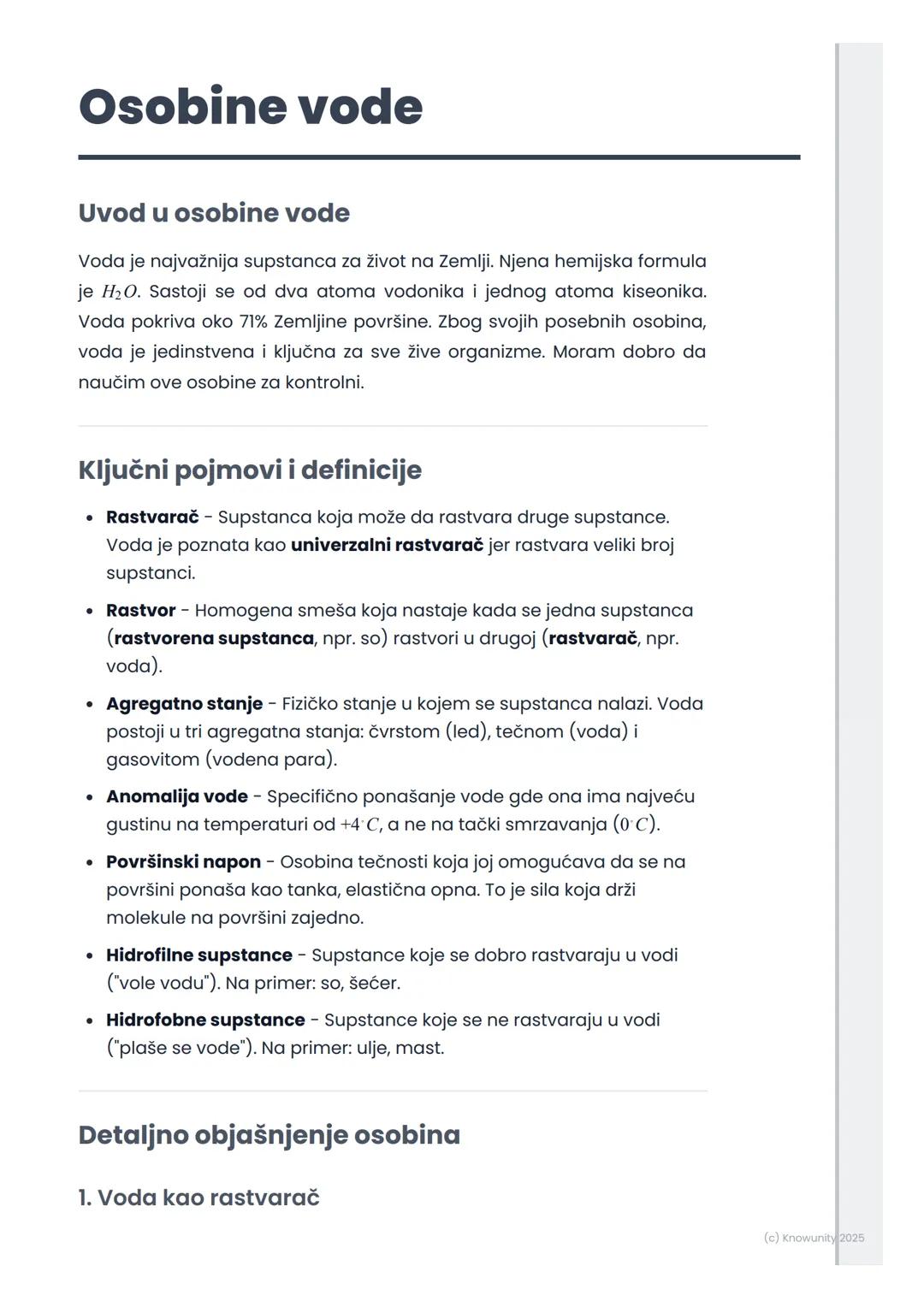 # Osobine vode

Uvod u osobine vode

Voda je najvažnija supstanca za život na Zemlji. Njena hemijska formula
je H2O. Sastoji se od dva atoma